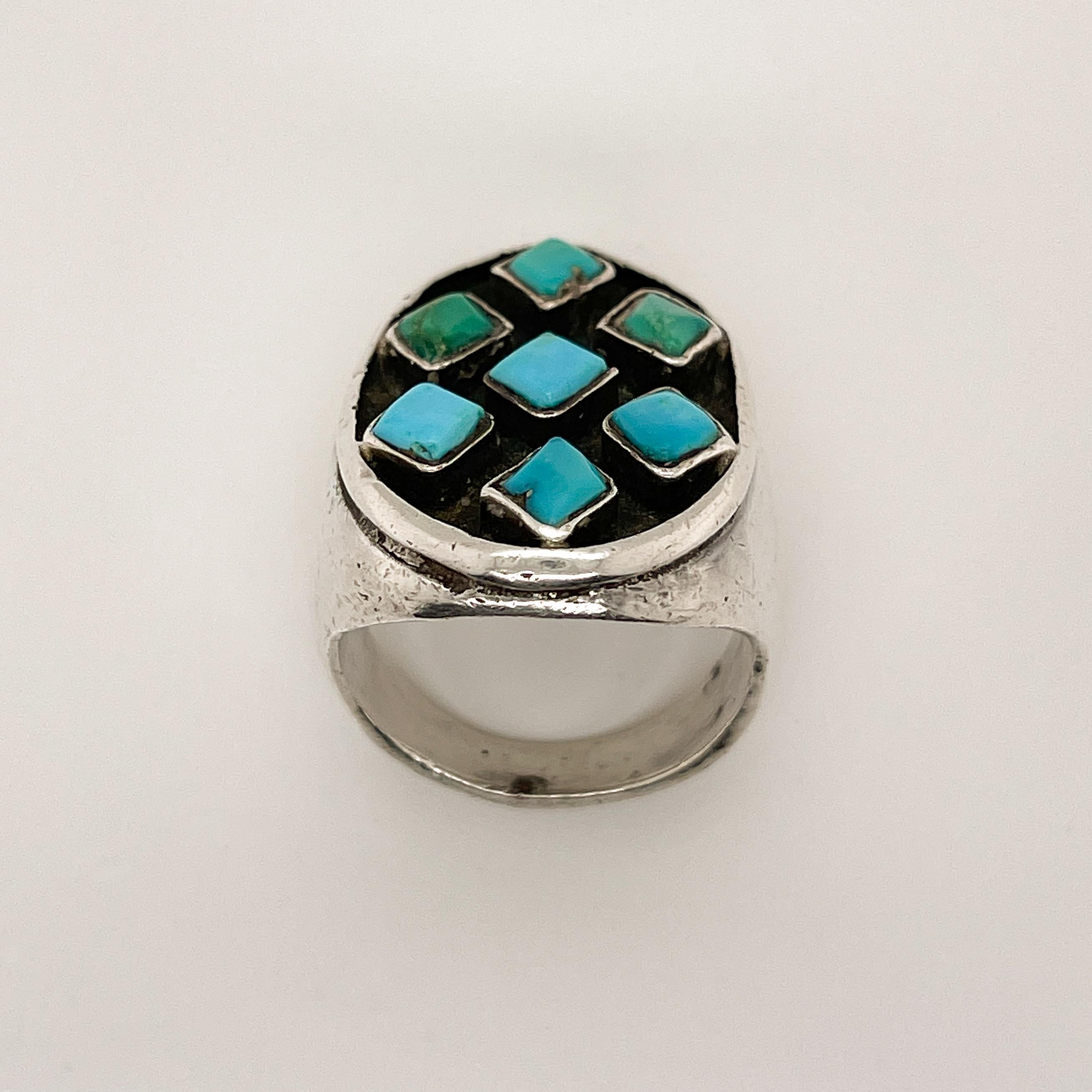 Heavy Vintage Old Pawn Navajo Sterling Silver and Turquoise Ring In Good Condition In Philadelphia, PA