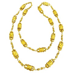 Heavy Vintage Persian Yazdi Necklace Solid 18K Gold Barrel Link Chain 109.9g 32