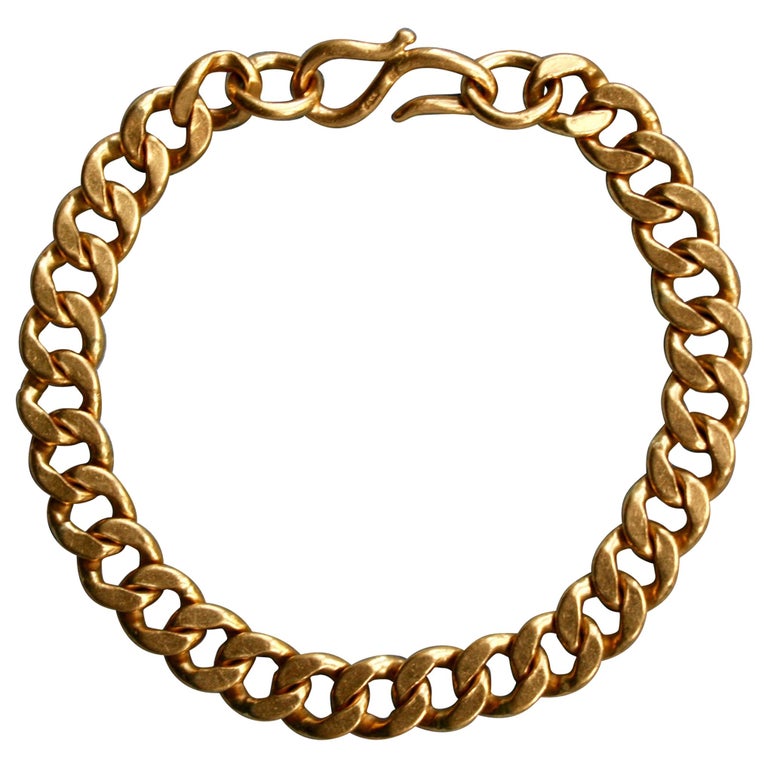 Heavy Vintage Pure Gold 24 Karat Yellow Gold Bracelet Curbed Link Bracelet For Sale at 1stdibs