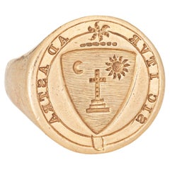 Heavy Vintage Signet Ring Reach For The Stars 14k Yellow Gold Men's Band 11