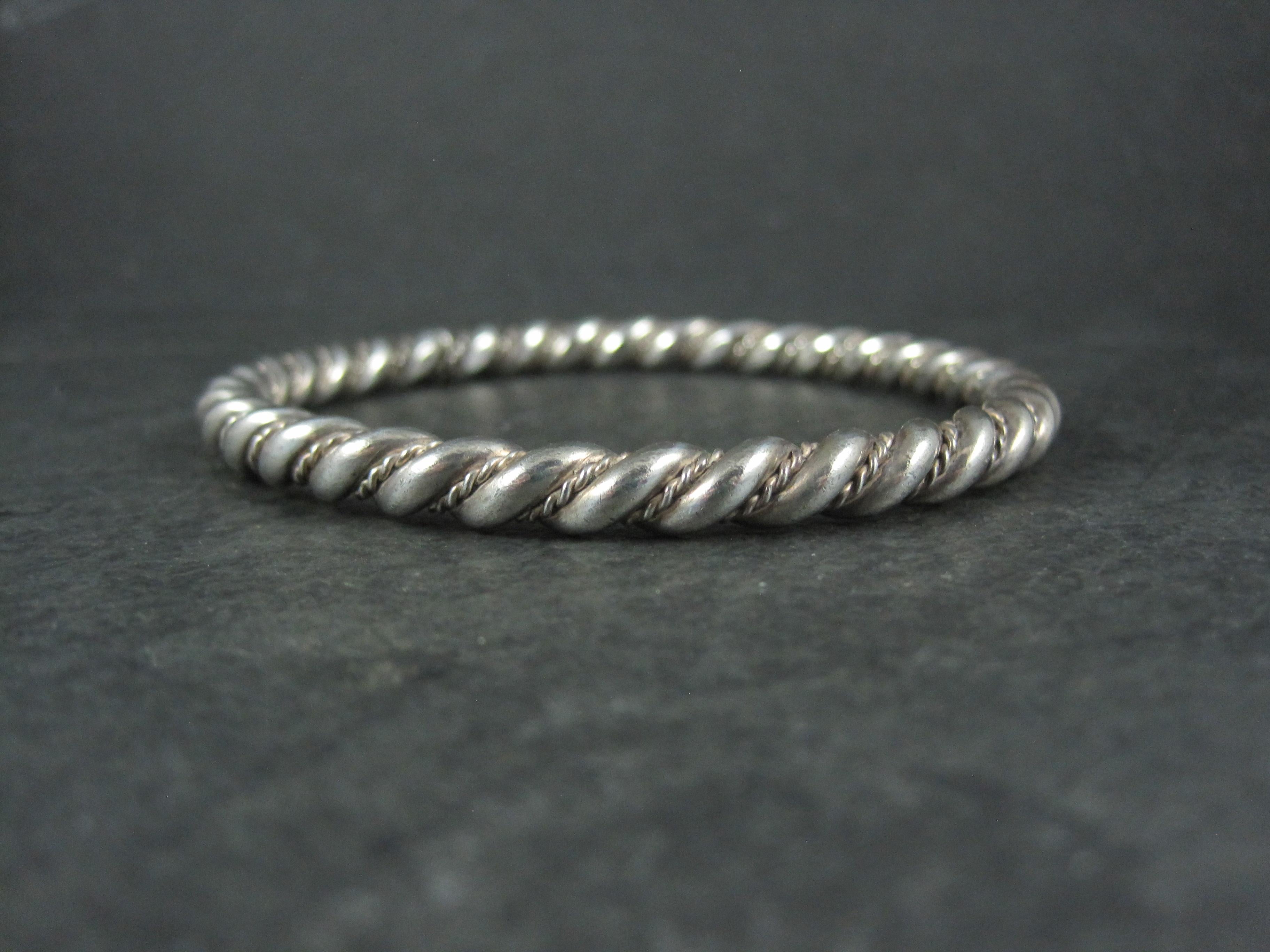 Heavy Vintage Southwestern Sterling Twisted Rope Bracelet 7.75 Inches For Sale 1