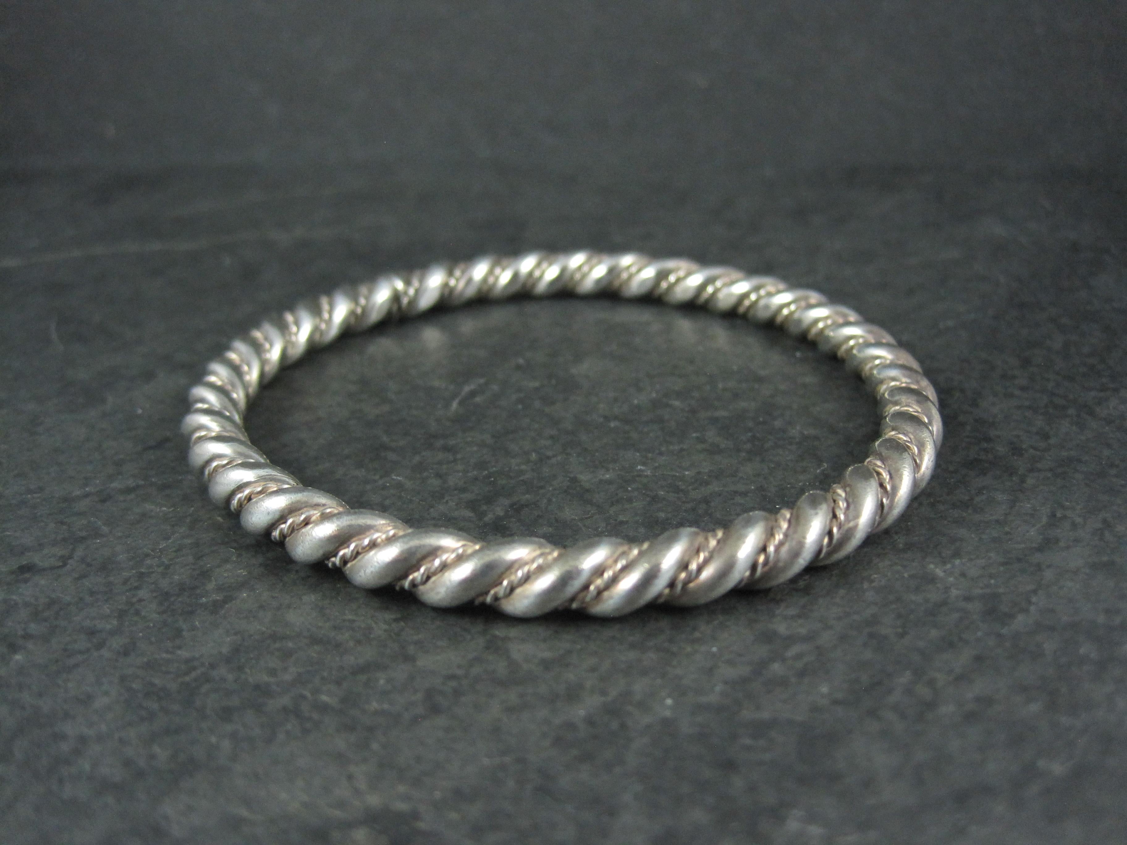 Heavy Vintage Southwestern Sterling Twisted Rope Bracelet 7.75 Inches For Sale 2