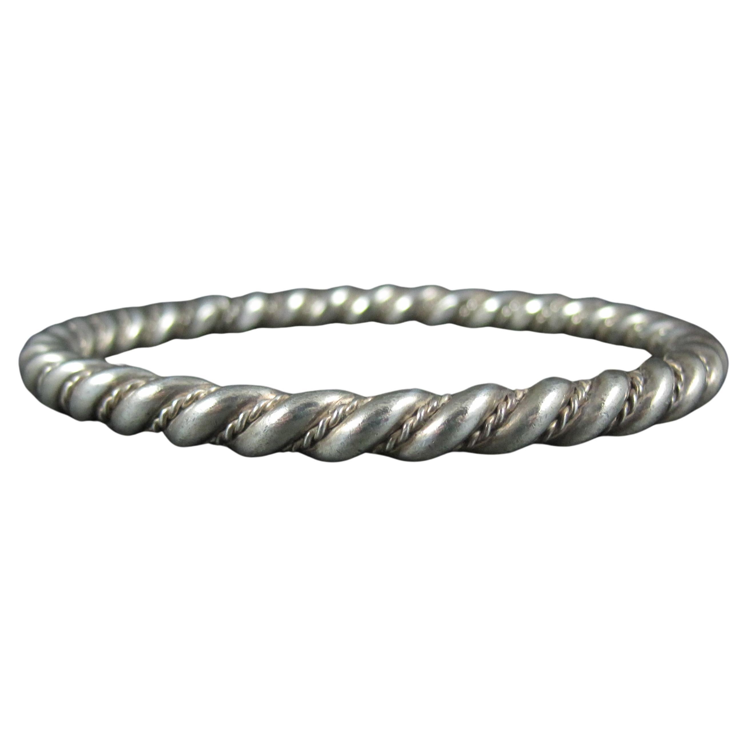 Heavy Vintage Southwestern Sterling Twisted Rope Bracelet 7.75 Inches For Sale