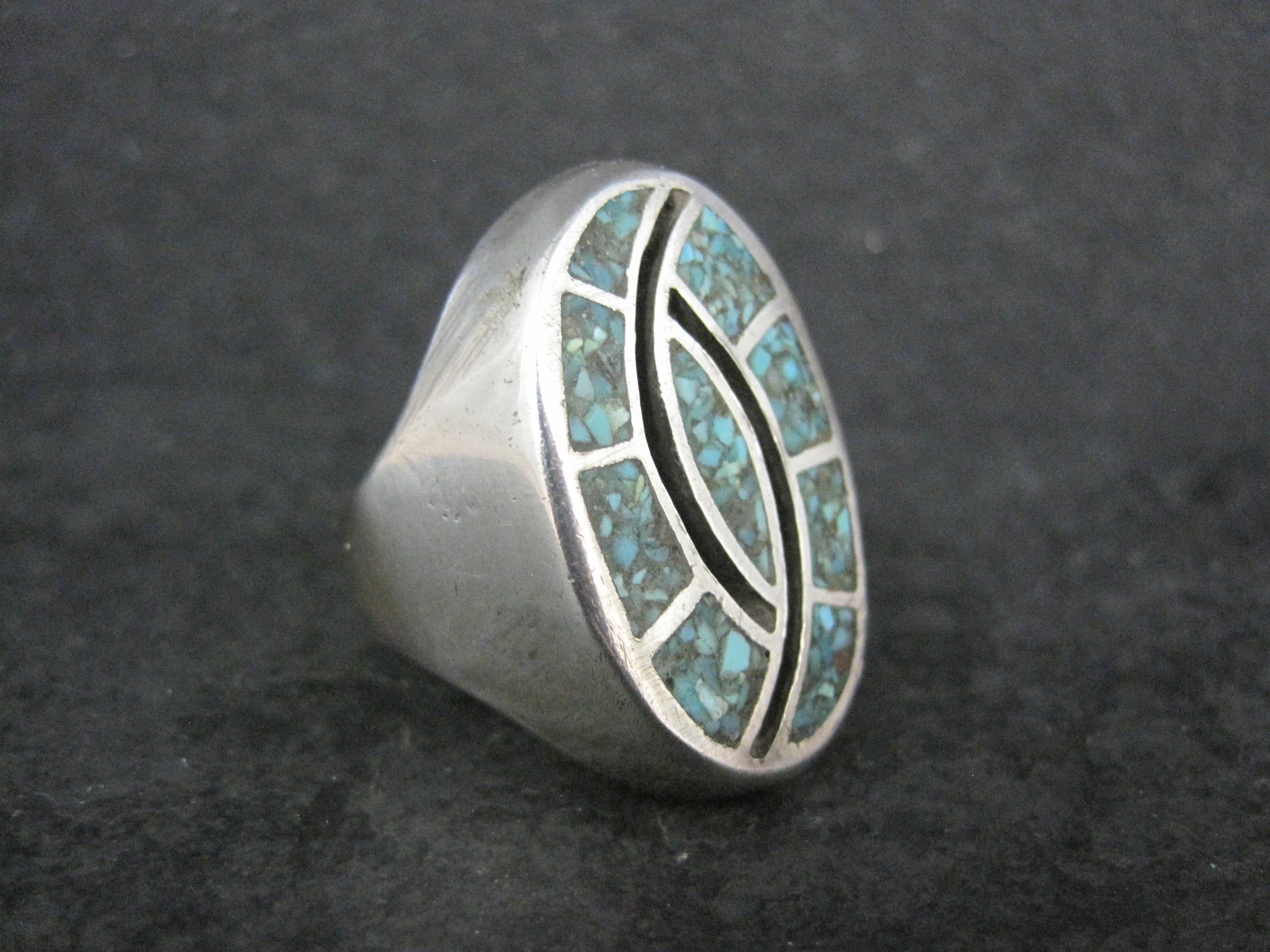 Anello pesante d'epoca con intarsio di trucioli di turchese del sud-ovest, misura 9,5 in vendita 5