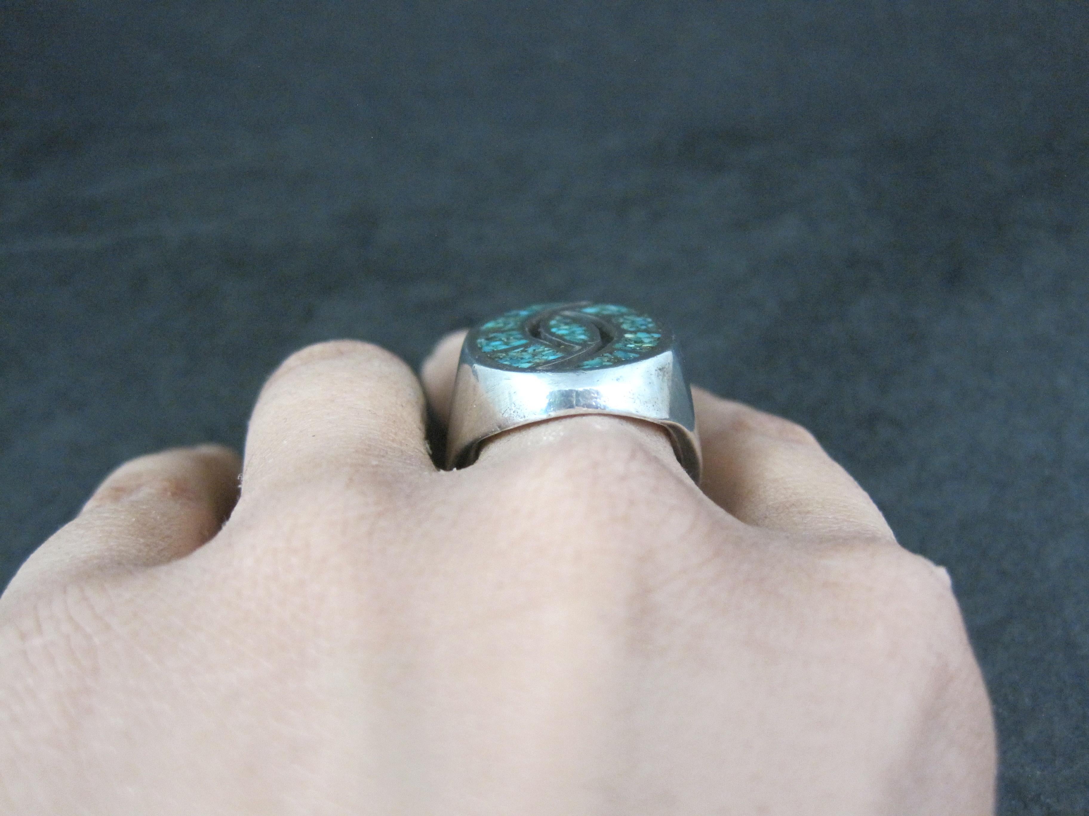 Anello pesante d'epoca con intarsio di trucioli di turchese del sud-ovest, misura 9,5 in vendita 12