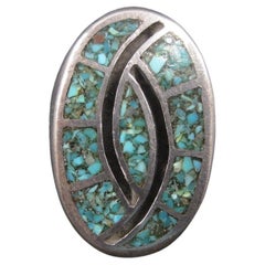 Heavy Vintage Southwestern Turquoise Chip Inlay Ring Size 9.5