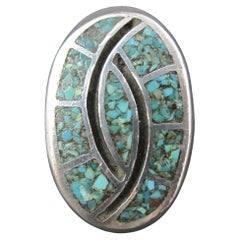 Anillo Heavy Vintage Southwestern Turquesa Chip Inlay Talla 9.5