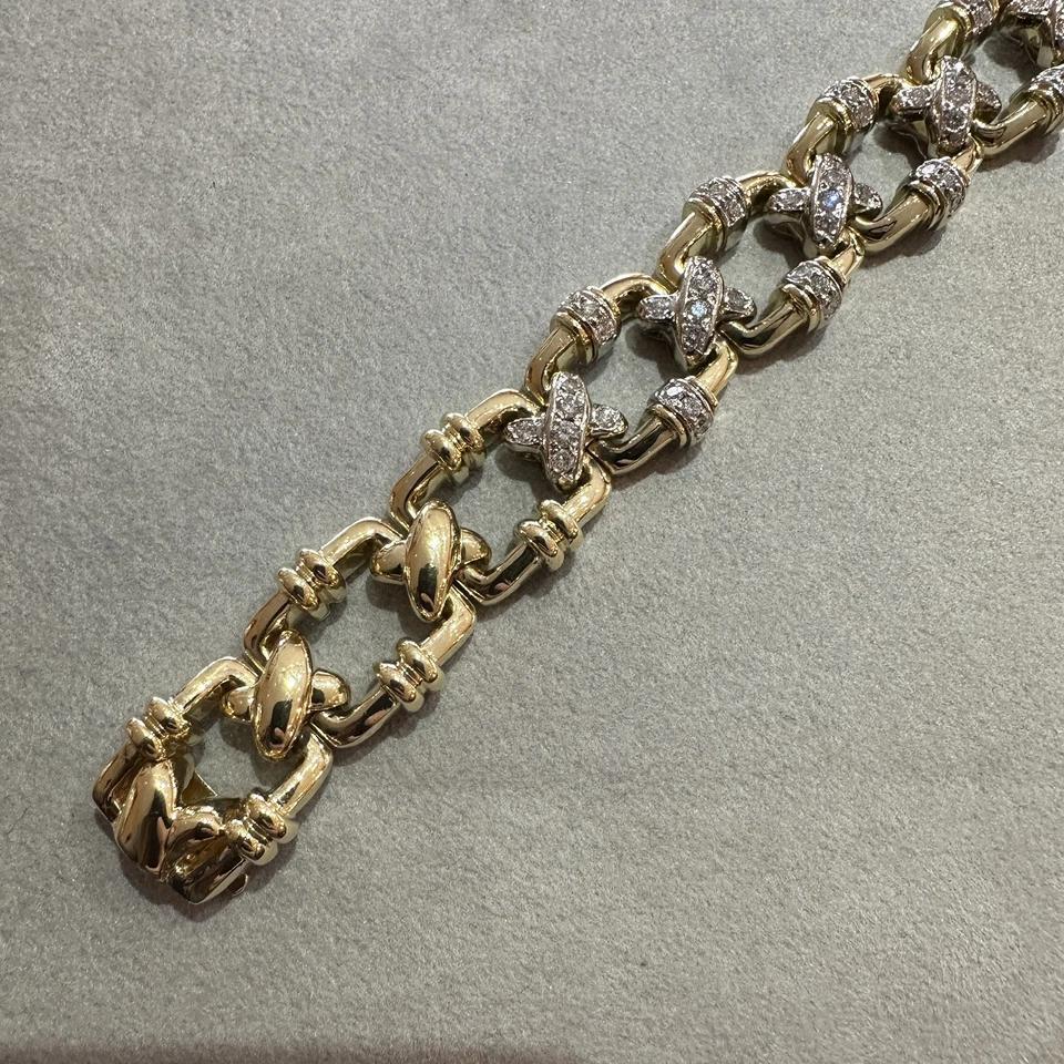 Heavy Vintage X Bracelet with Diamond Links in 18k Yellow Gold In Excellent Condition For Sale In La Jolla, CA