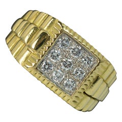 Heavy VS1 0.50 Carat Diamond 18 Carat Gold Rolex Design Men's Signet Ring