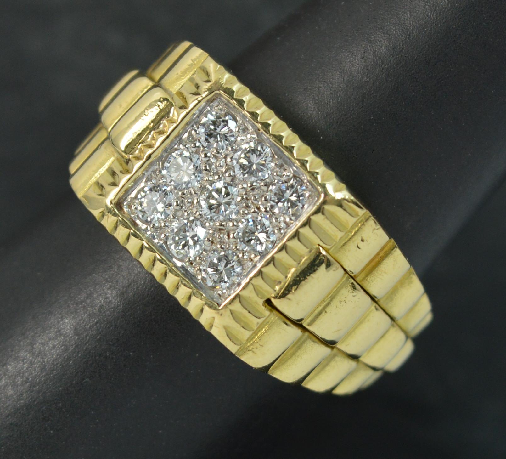 Heavy VS1 0.50 Carat Diamond 18 Carat Gold Rolex Design Men's Signet Ring In Good Condition In St Helens, GB
