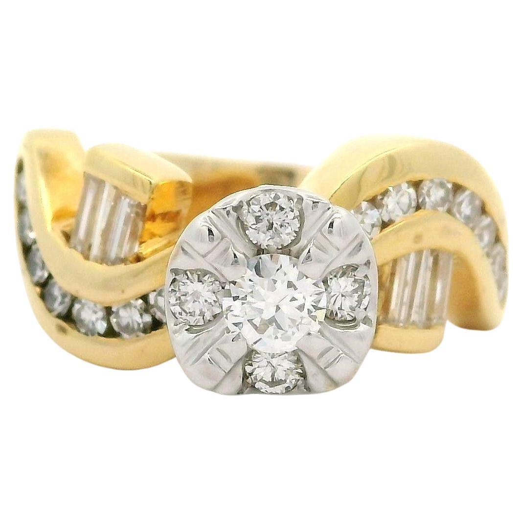 Schwerer, gut verarbeiteter zweifarbiger Goldring mit 1ctw Diamant in einzigartiger Illusion, Solitär-Look im Angebot