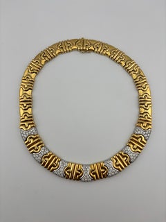 Heavy Wide 18k Yellow Gold & Diamond Necklace/Parentesi Style