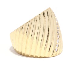 Heavy Wide Diamond Ridged Ring, 18K Yellow Gold, Ring Size 5.75