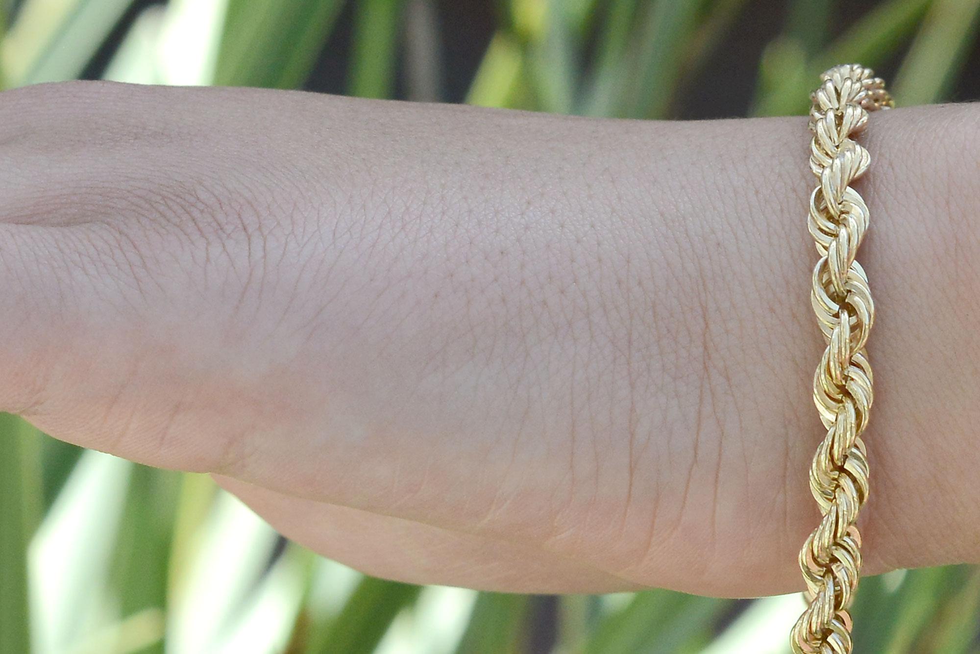 Heavy Yellow Gold Solid Rope Chain Unisex Bracelet In Good Condition For Sale In Santa Barbara, CA
