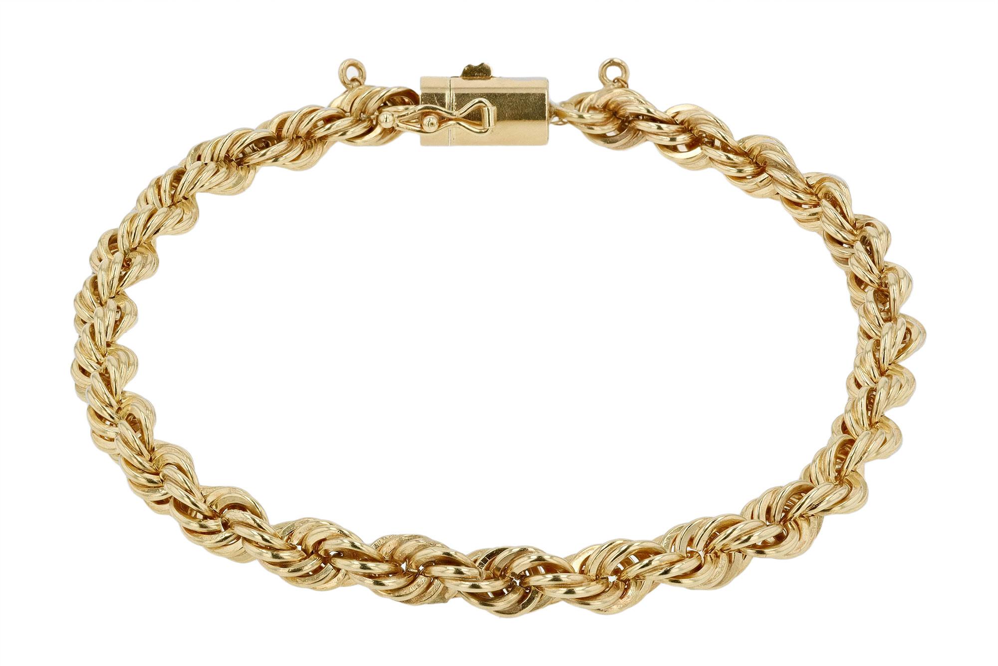 Heavy Yellow Gold Solid Rope Chain Unisex Bracelet For Sale 1
