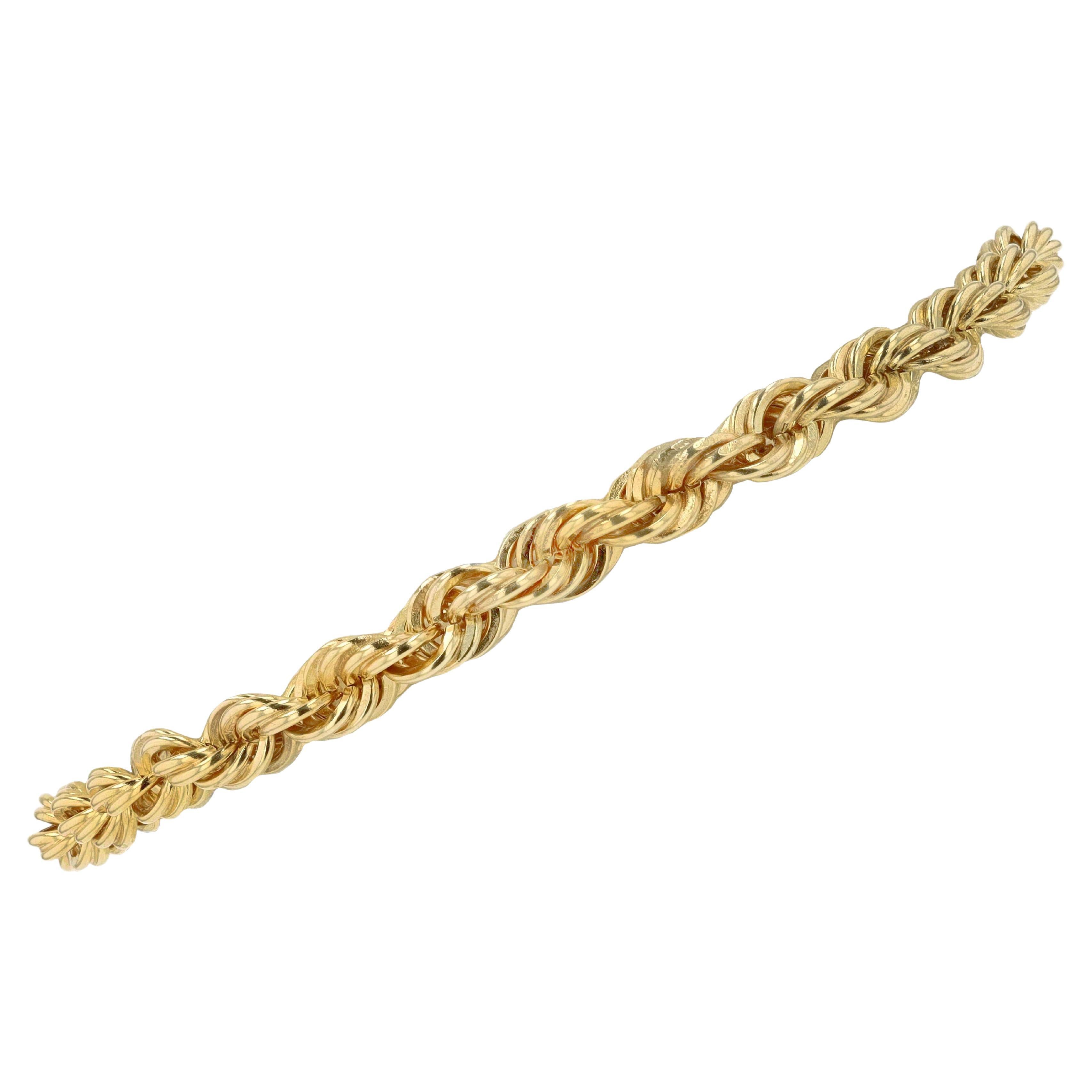 Heavy Yellow Gold Solid Rope Chain Unisex Bracelet For Sale