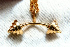 HeavyWeight Gym Weight Lifter Bench Press Dumbbell Long Rope Chain Necklace 14k*