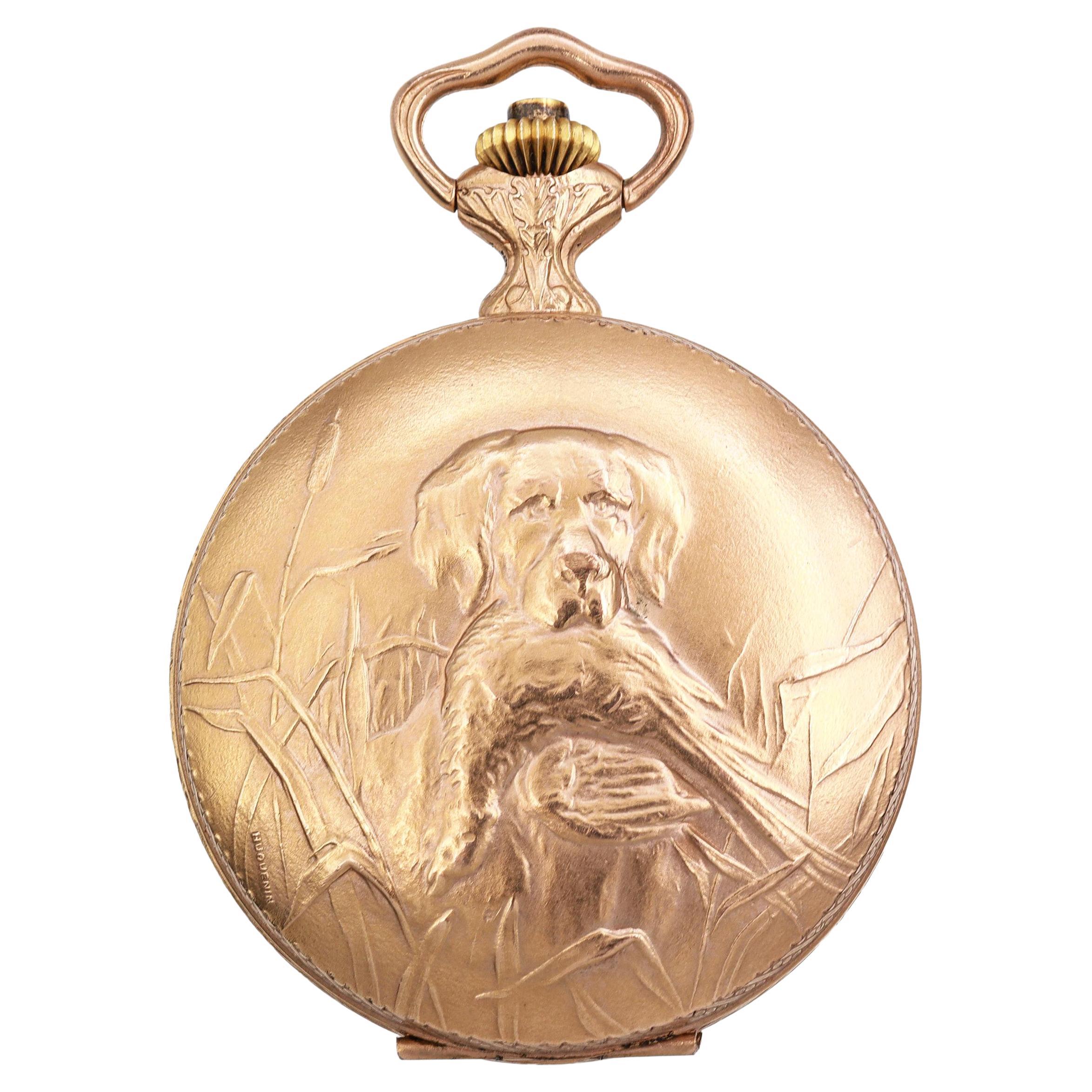 Hebdomas Arnex 8-Day 15 Jewel Hunting Dog Relief Case Pocket Watch in vendita