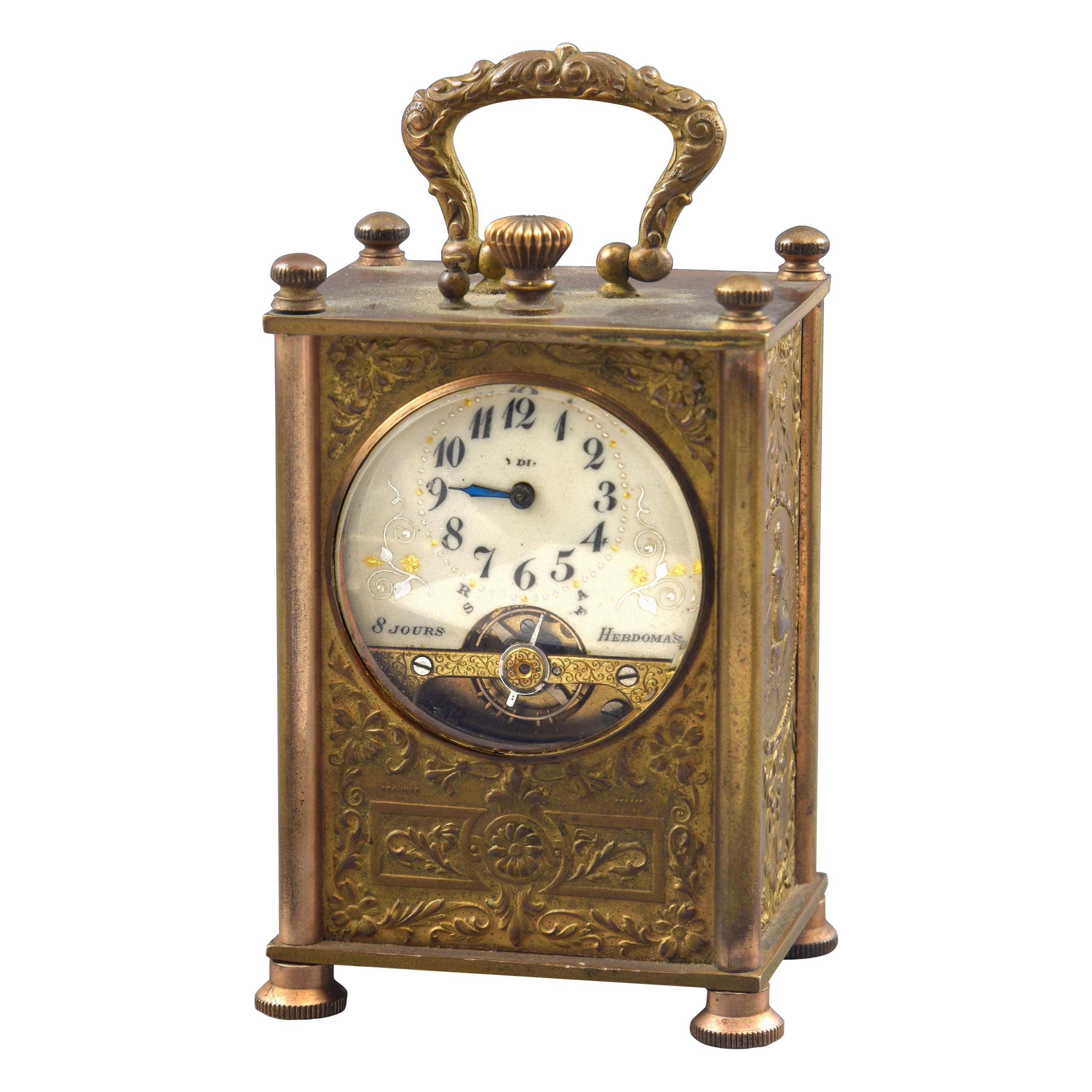 Hebdomas Carriage Clock ‘8 Jours’, Bronze, Etc, France, circa 1900