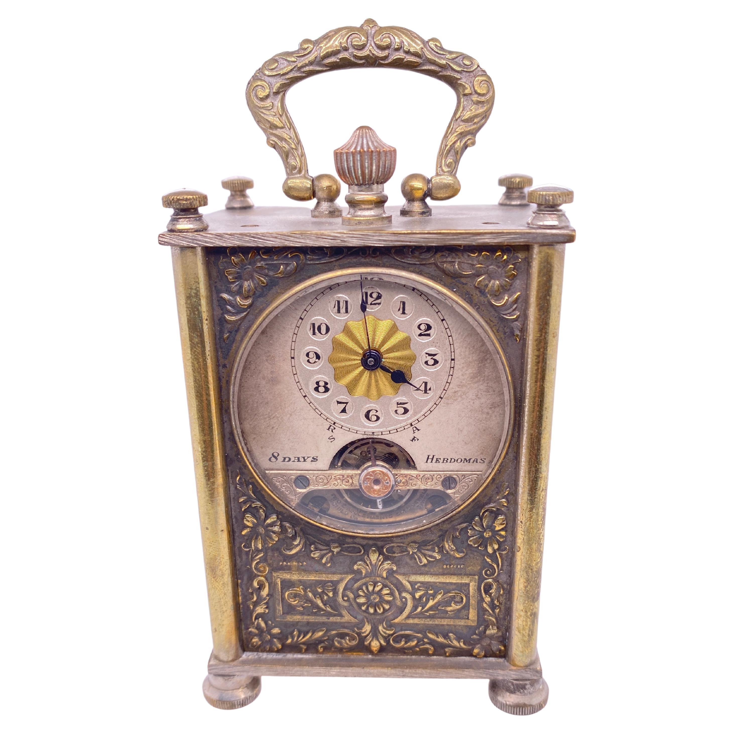 Hebdomas Carriage Clock Sterling Silver Circa 