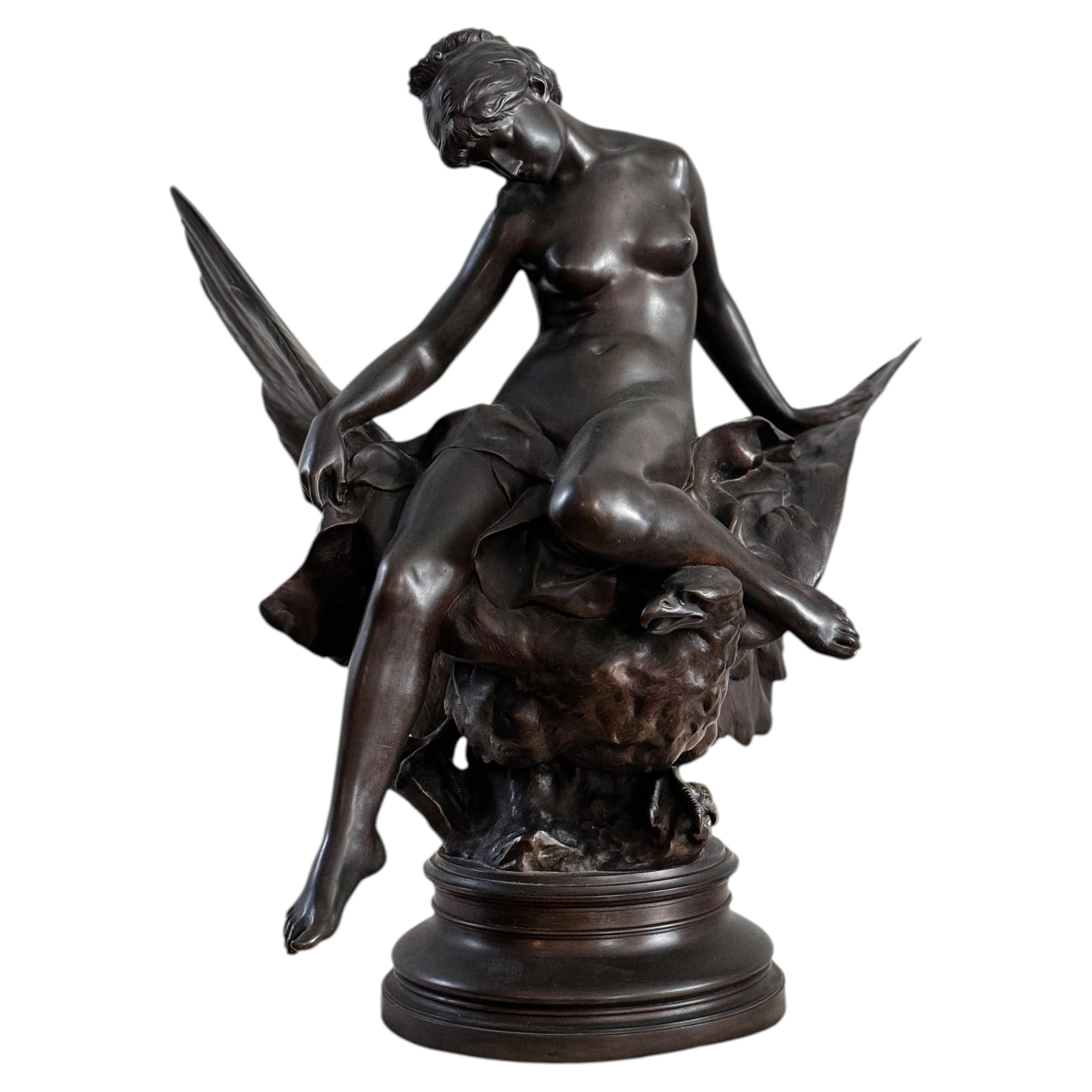 Hebe and The Eagle of Jupiter Bronze Statue by Roulleau, 1885 For Sale