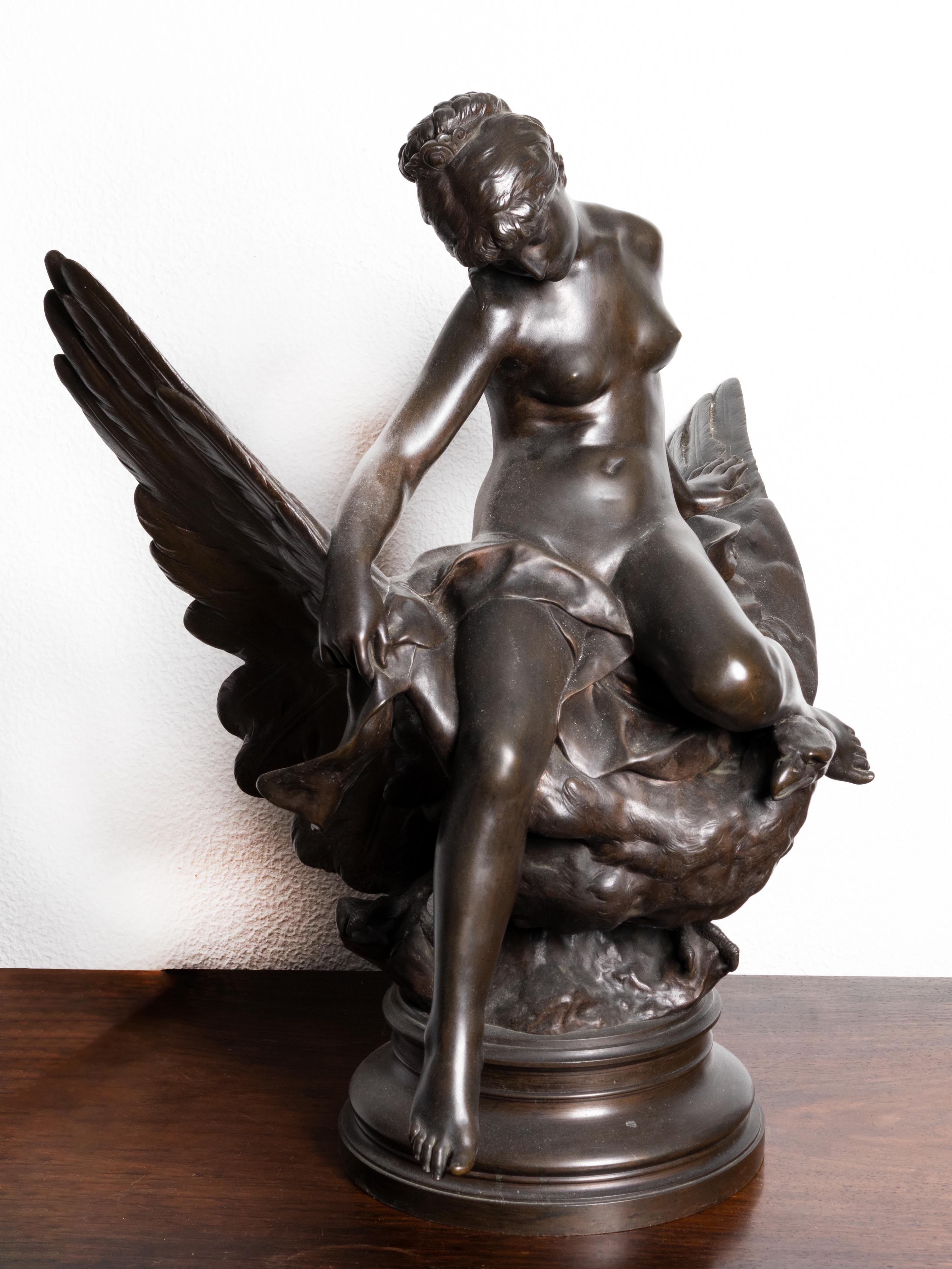 Romantic Hebe and the eagle of Jupiter statue by Jules Roulleau  For Sale