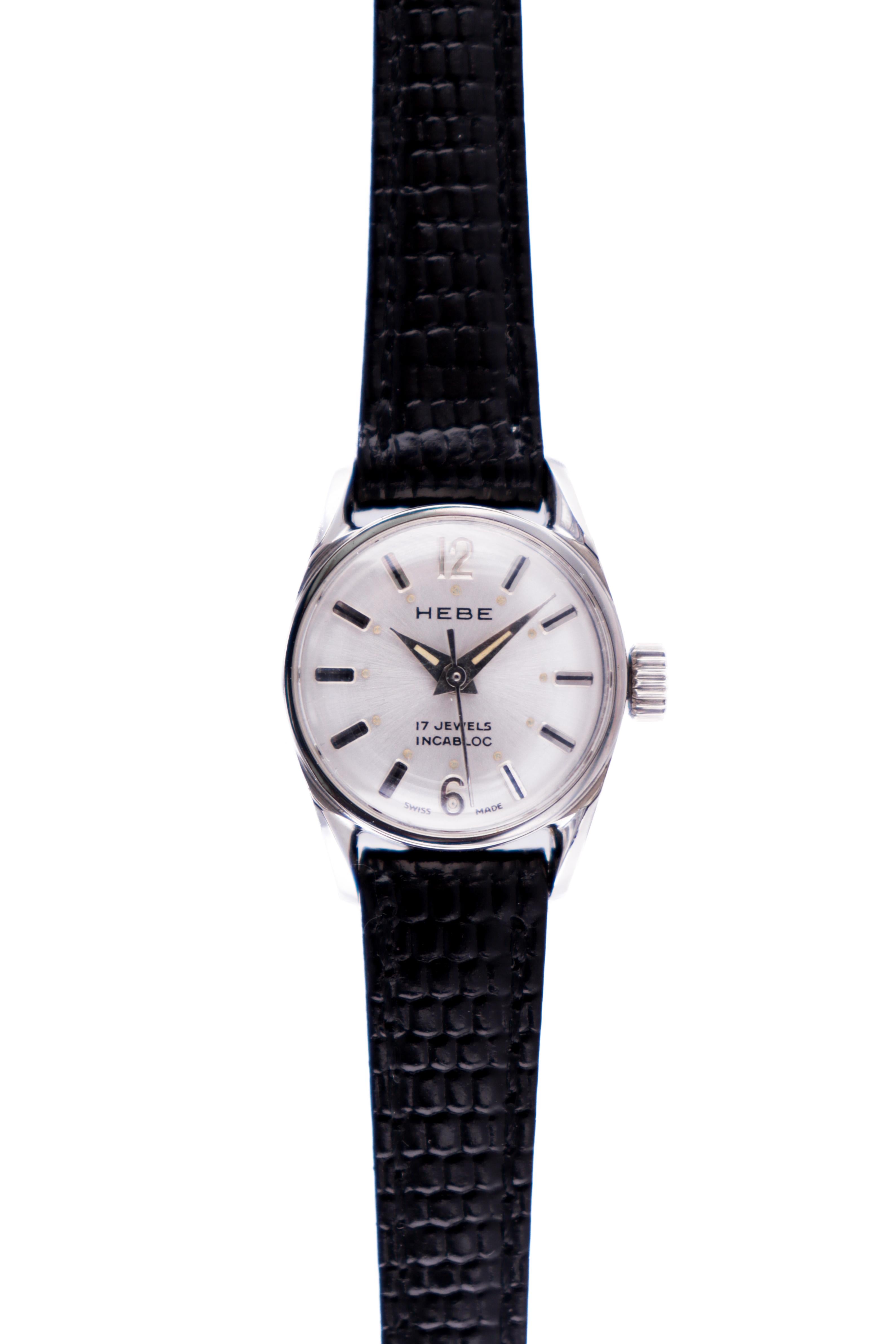Women's Hebe Stainless Steel New Old Stock Condition Ladies Strap Watch, circa 1960s For Sale