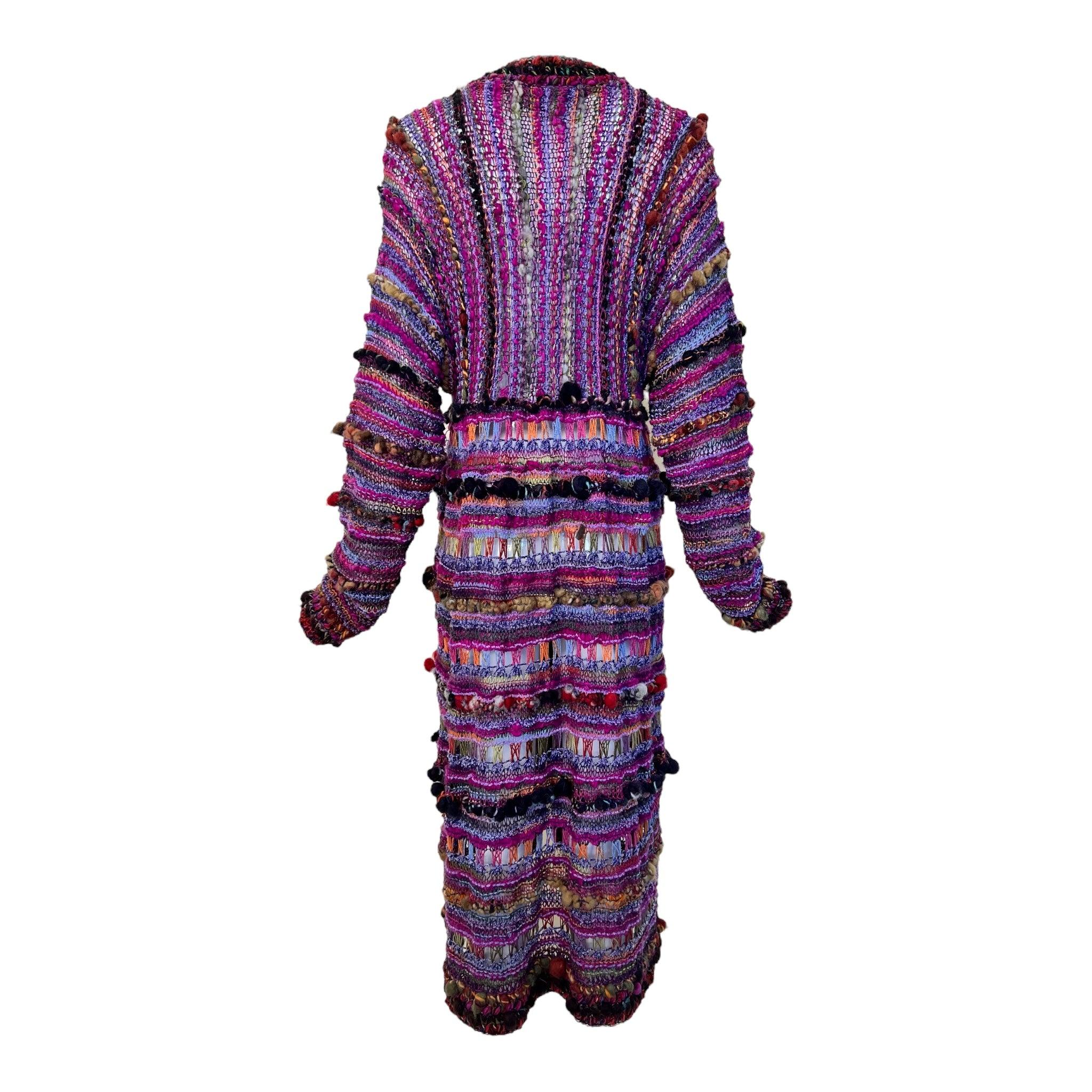 Purple Hebras Handcrafted Chilean Multi-Color Open Weave Textured Coat For Sale