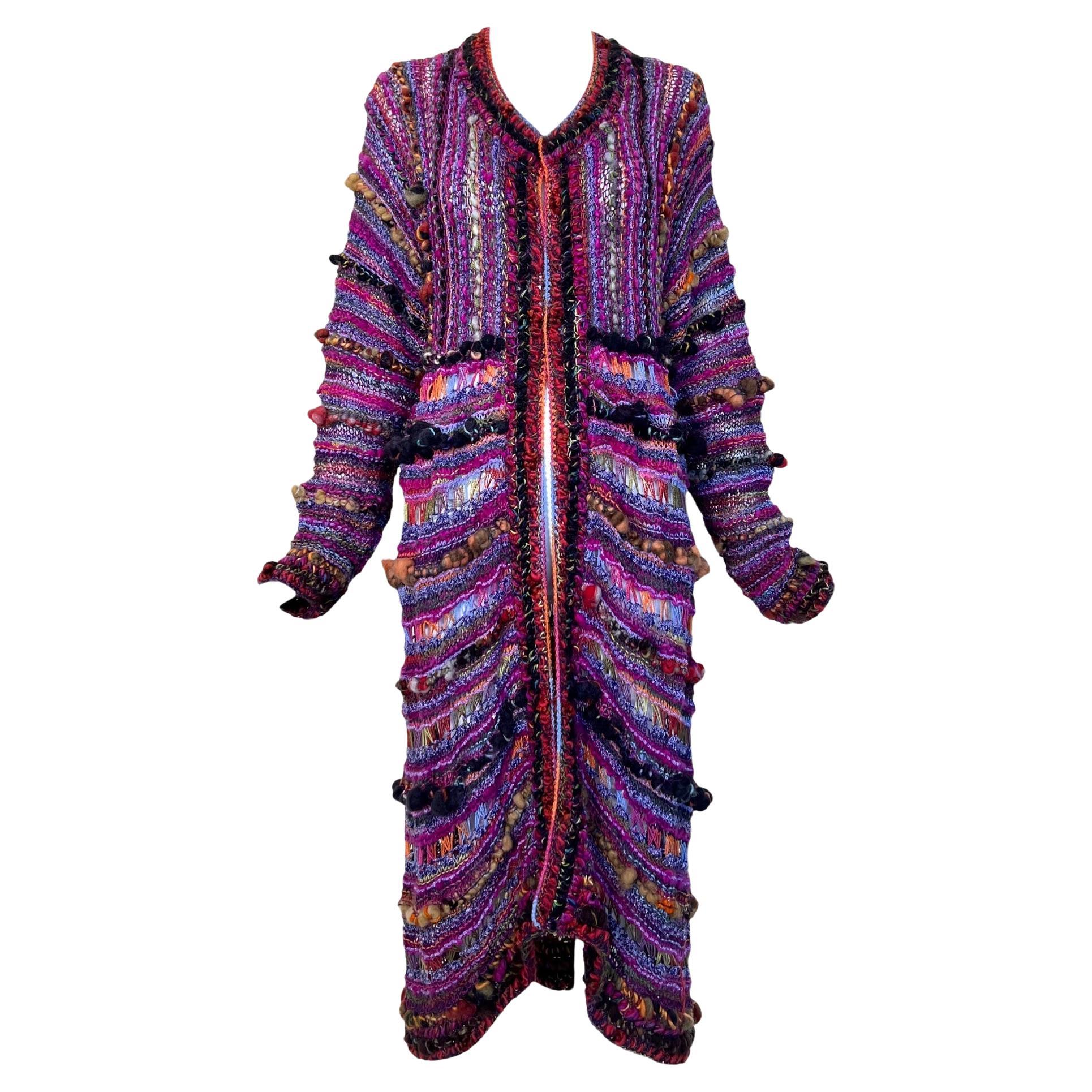 Hebras Handcrafted Chilean Multi-Color Open Weave Textured Coat For Sale