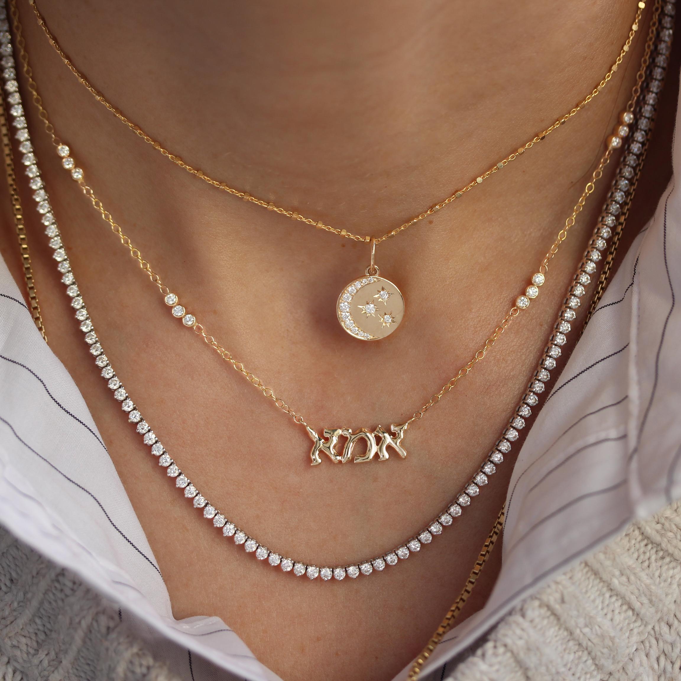Round Cut Hebrew Letters אמא Mom Necklace Diamonds On Chain Judaica Necklace For Sale