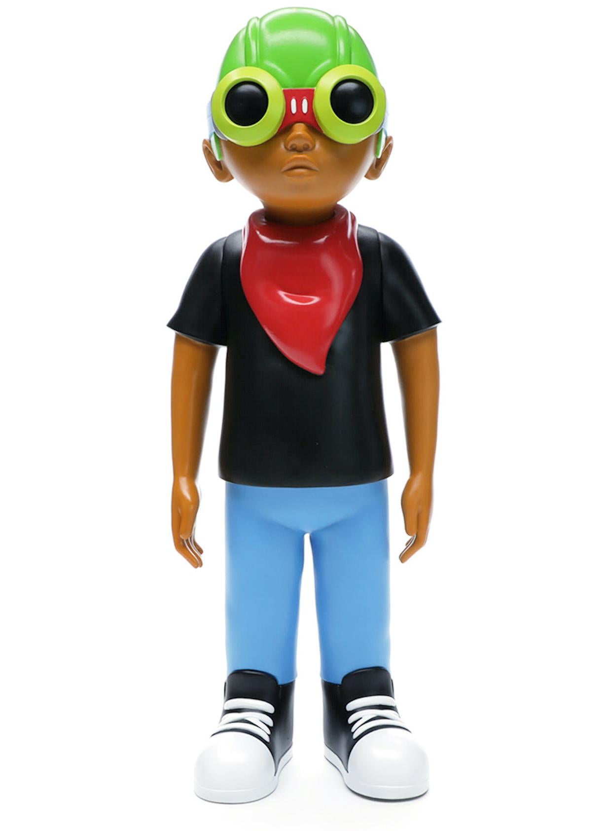 Hebru Brantley 18 inch Flyboy, 2018. New with its original box. 

Medium: Cast Vinyl figure.
Year: 2018.
Dimensions: 18 x 7 inches.
New in its original packaging. Never displayed or opened. Box shows some minor shelf wear. 
Stamped on underside of