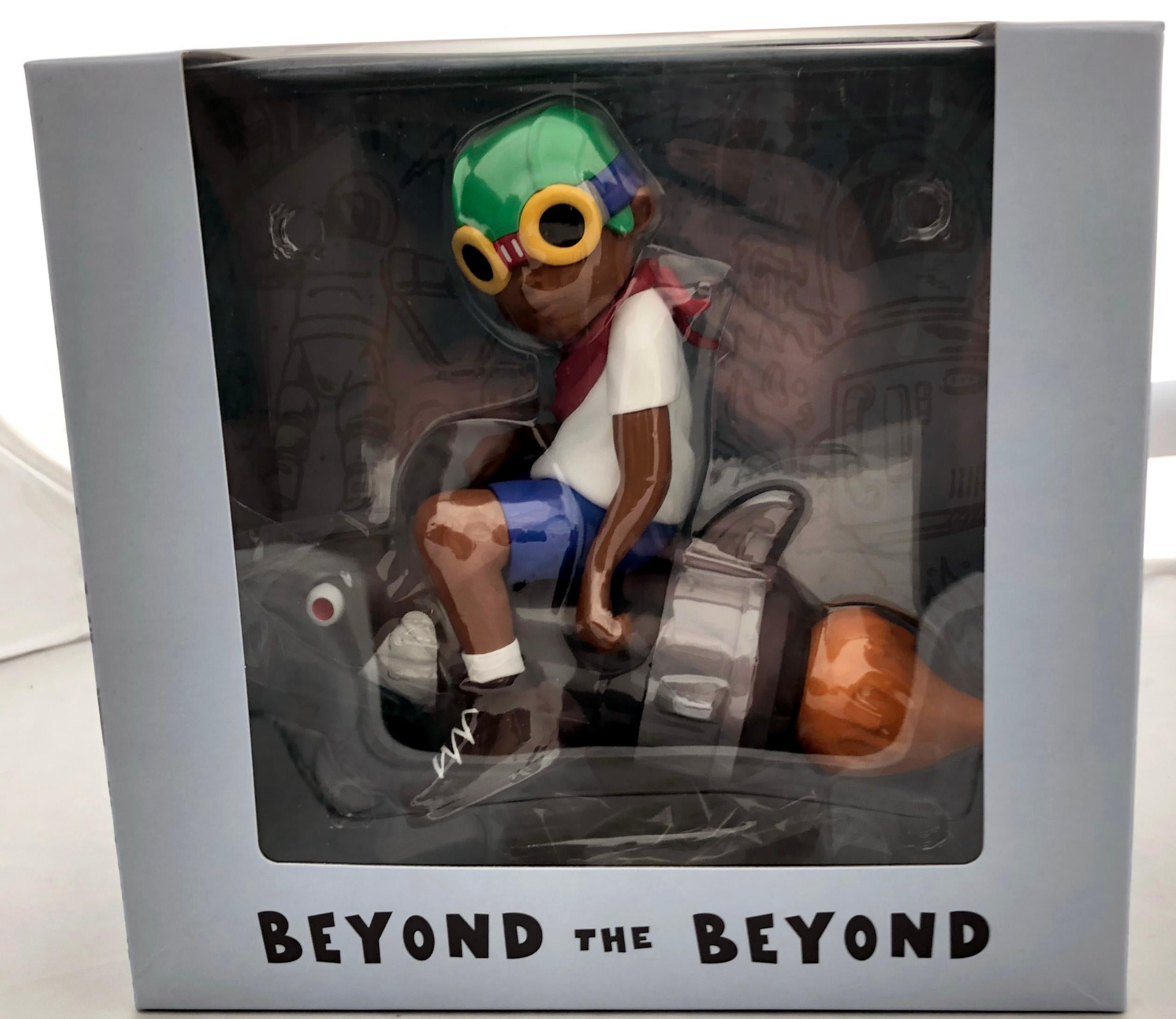 Hebru Brantley Flyboy, 2018. New in its original packaging.

Medium: Painted cast vinyl. 
Dimensions: 9 x 8 x 4 inches (22.9 x 20.3 x 10.2 cm). 
New and sealed in its original packaging.
From a sold out edition of unknown; published by Hebru