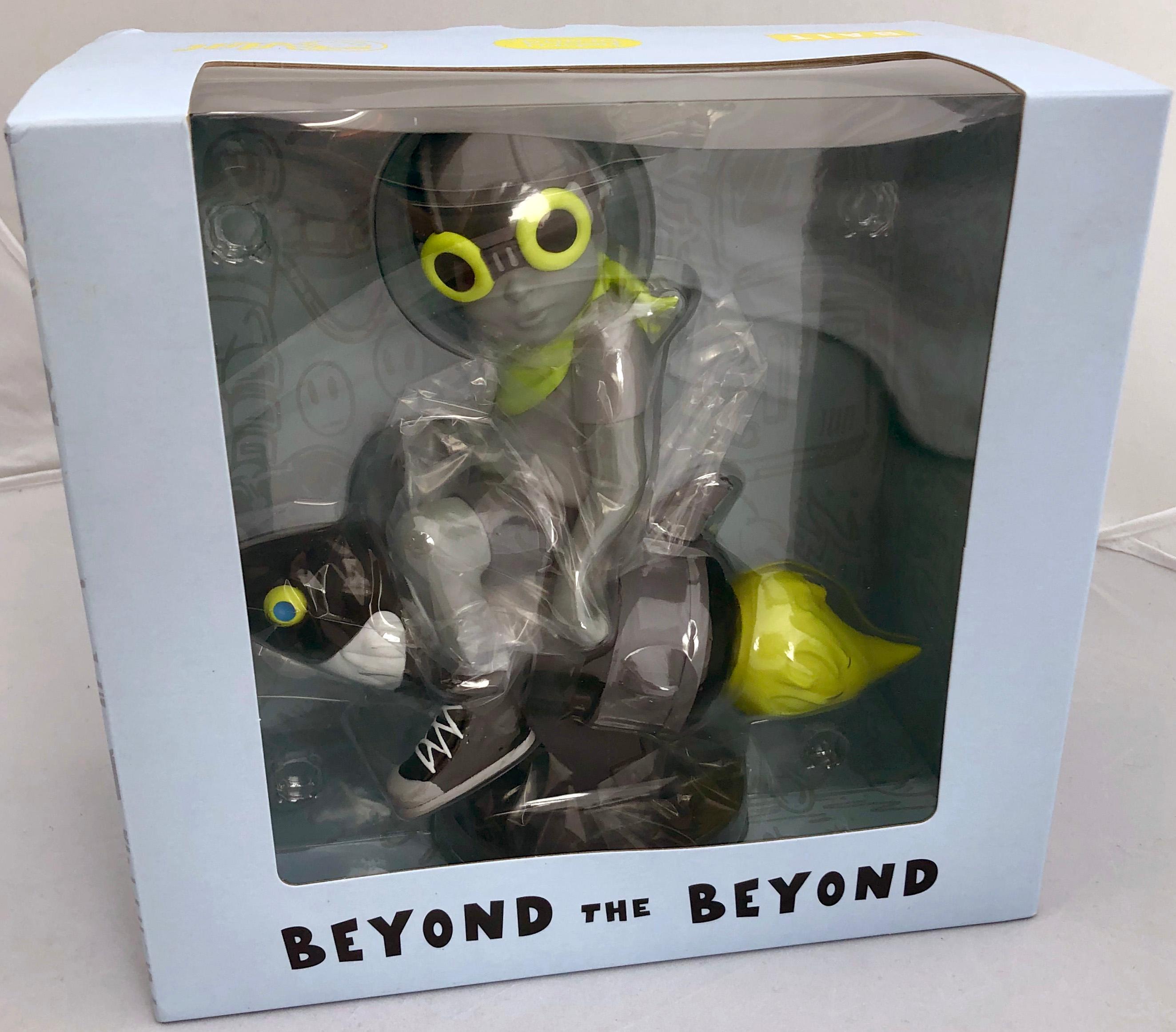 Hebru Brantley Beyond the Beyond (Grey Volt), 2018. New in its original packaging.

Medium: Painted cast vinyl. 
Dimensions: 9 x 8 x 4 inches (22.9 x 20.3 x 10.2 cm). 
New and sealed in its original packaging.
From a sold out un-numbered edition;