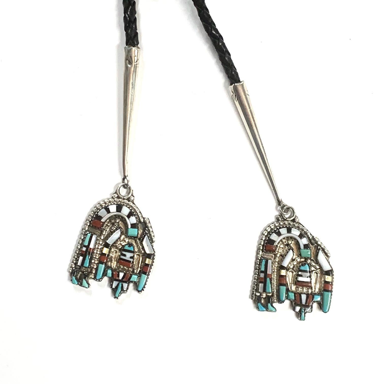 Navajo Sterling Coral Turquoise Onyx Bolo Jewelry By Hecili Icion Estate CCBOLO1 1