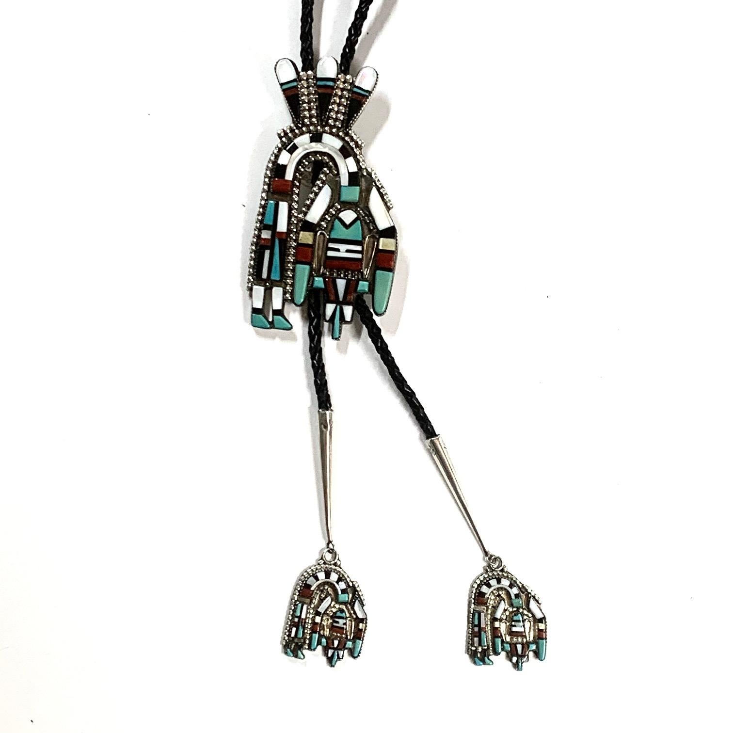 Navajo Sterling Coral Turquoise Onyx Bolo Jewelry By Hecili Icion Estate CCBOLO1 2