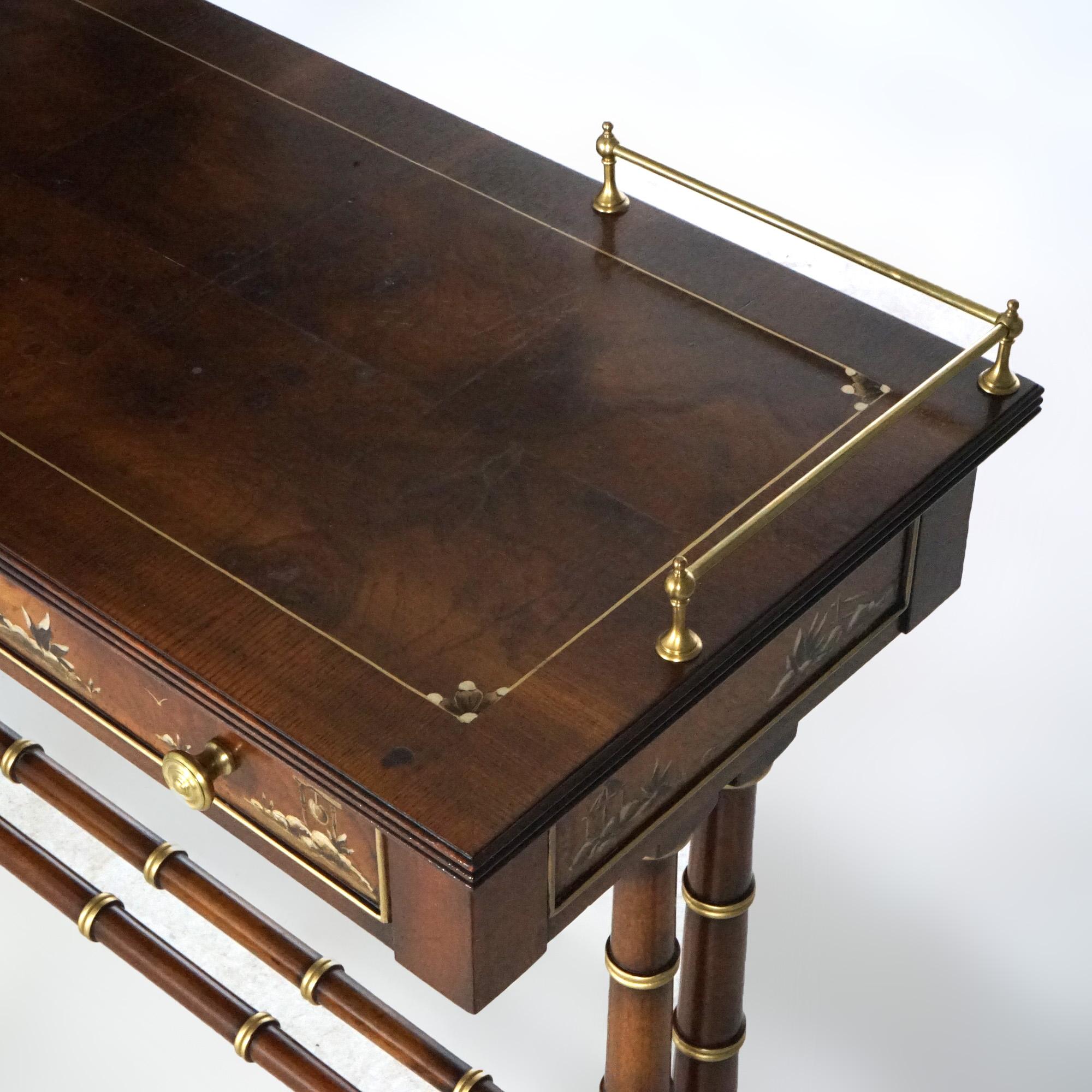 Heckman Burl & Mahogany chinoiserie Decorated Console Table, 20th Century 6