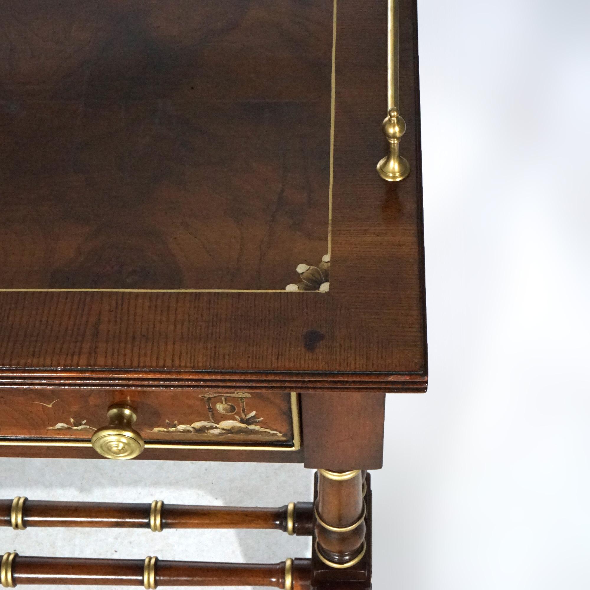 Heckman Burl & Mahogany chinoiserie Decorated Console Table, 20th Century 9