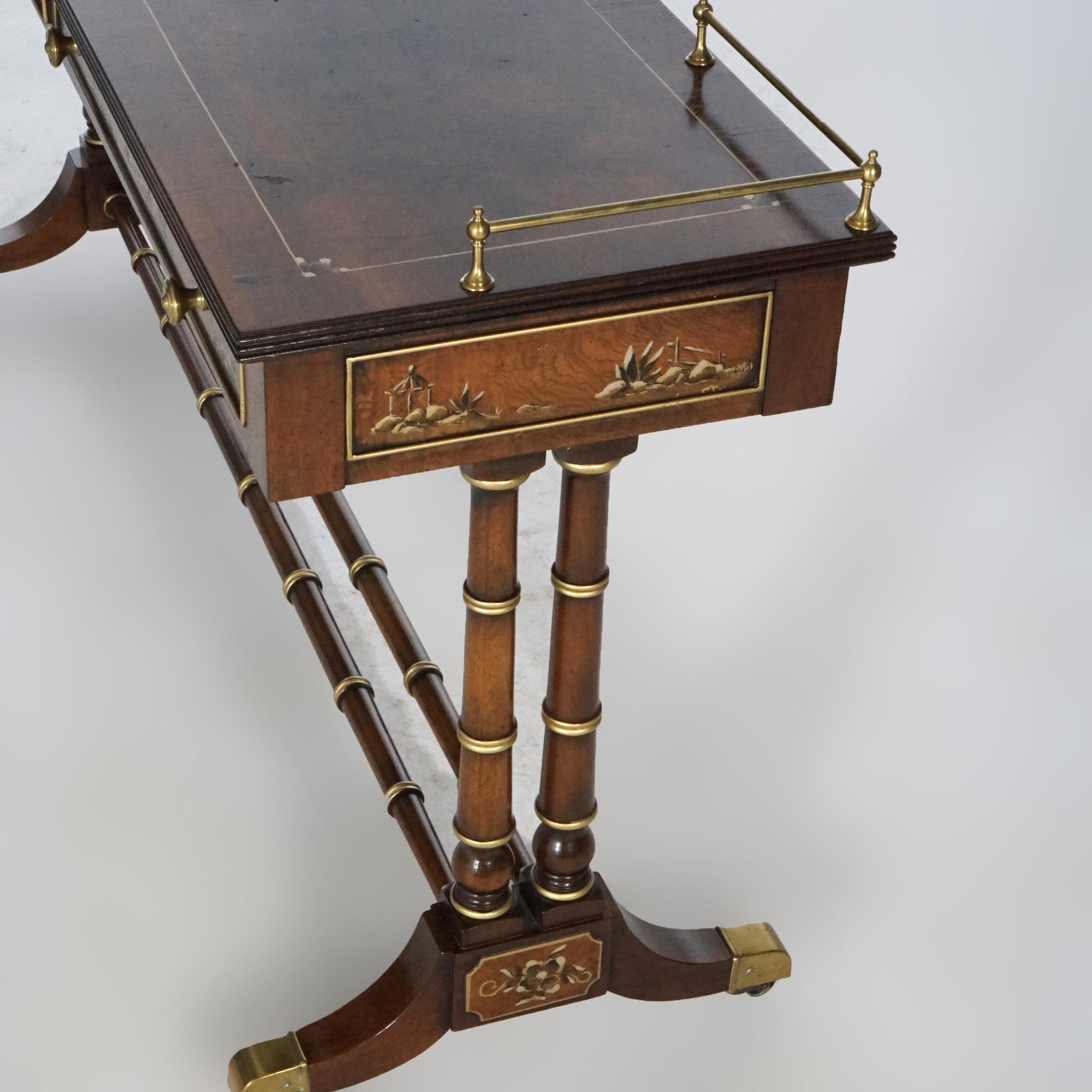 Heckman Burl & Mahogany chinoiserie Decorated Console Table, 20th Century 10