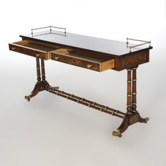 Heckman Burl & Mahogany chinoiserie Decorated Console Table, 20th Century