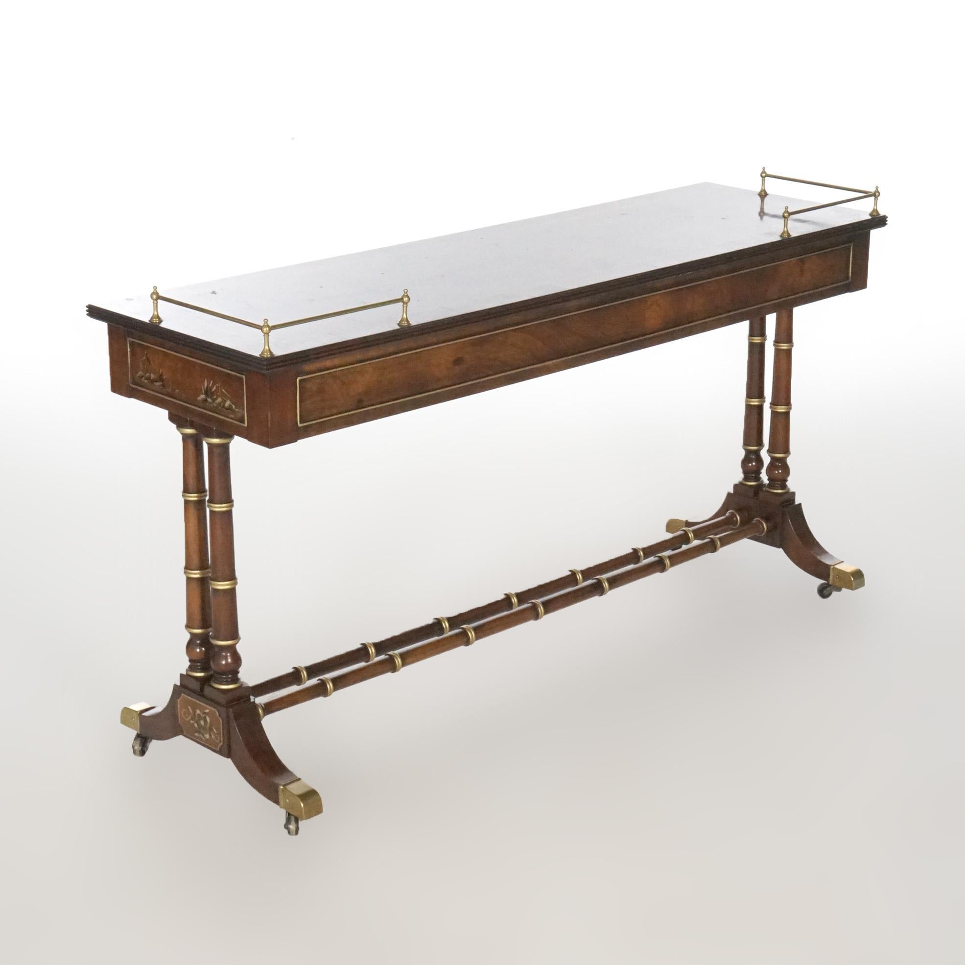 Heckman Burl & Mahogany chinoiserie Decorated Console Table, 20th Century 1