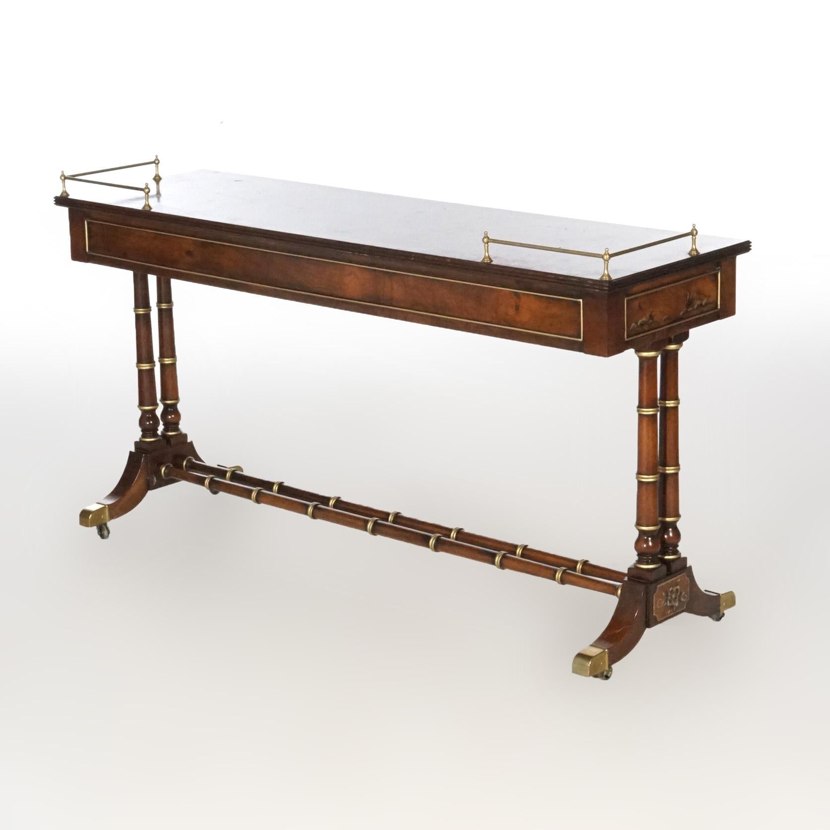 Heckman Burl & Mahogany chinoiserie Decorated Console Table, 20th Century 2
