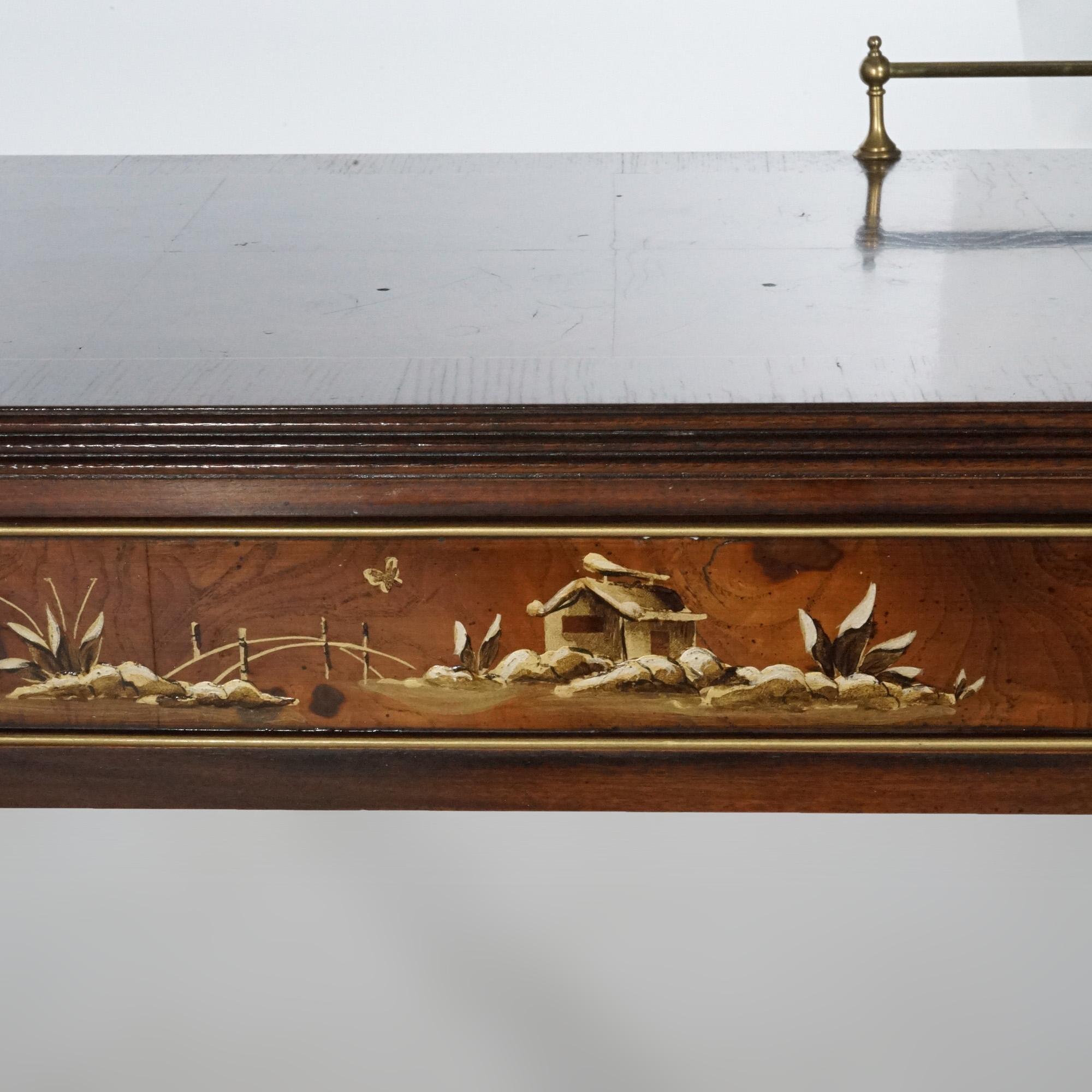 Heckman Burl & Mahogany chinoiserie Decorated Console Table, 20th Century 3