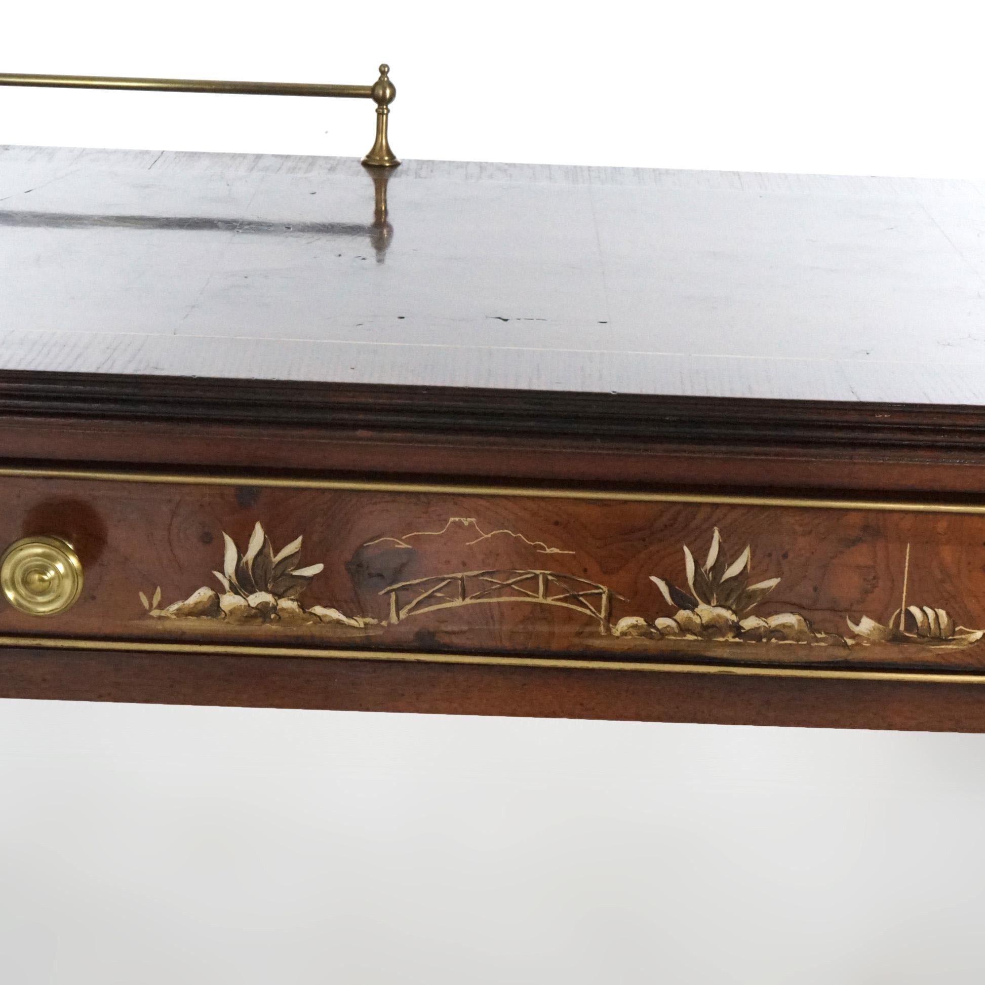Heckman Burl & Mahogany chinoiserie Decorated Console Table, 20th Century 4
