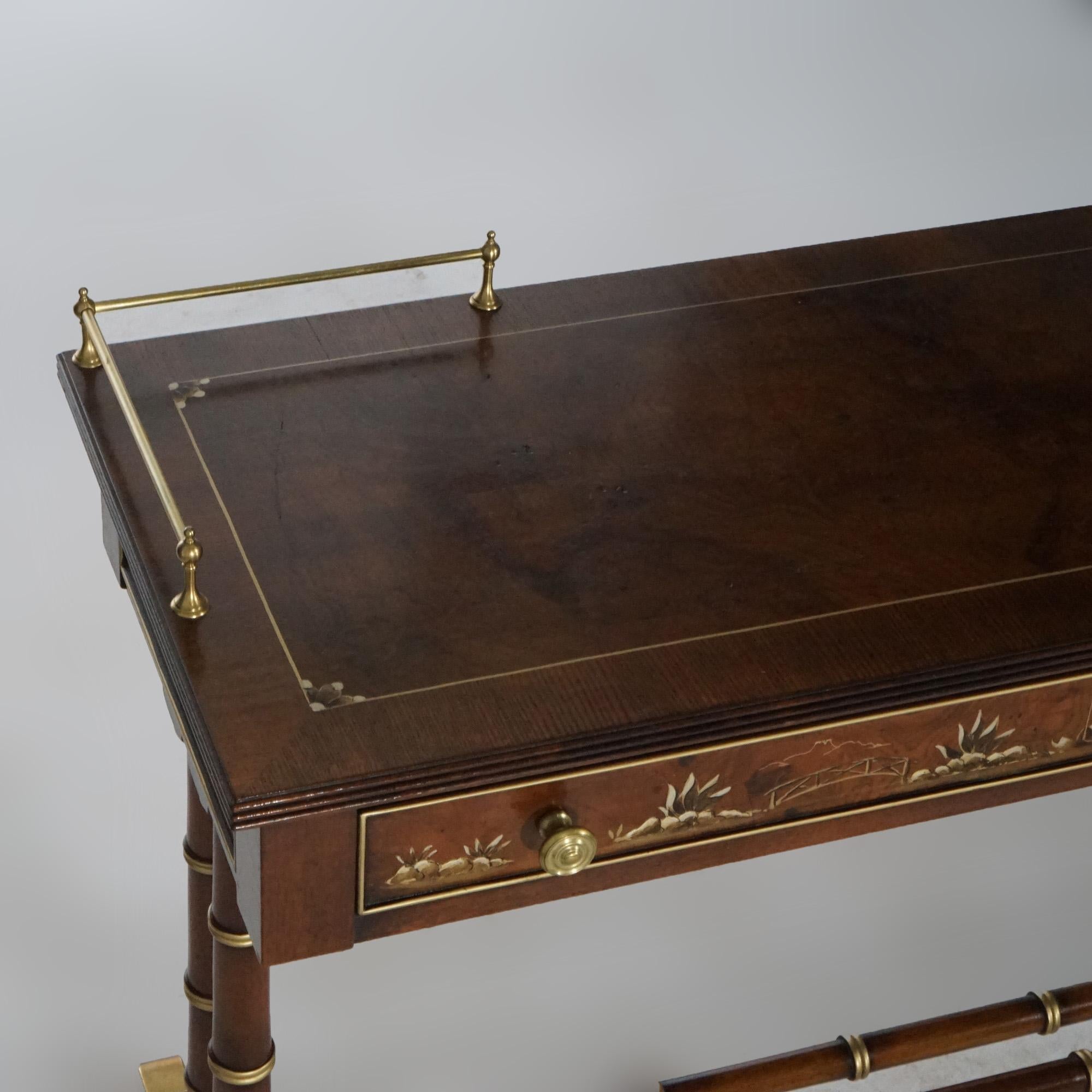 Heckman Burl & Mahogany chinoiserie Decorated Console Table, 20th Century 5