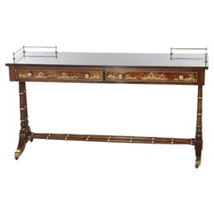 Heckman Burl & Mahogany chinoiserie Decorated Console Table, 20th Century