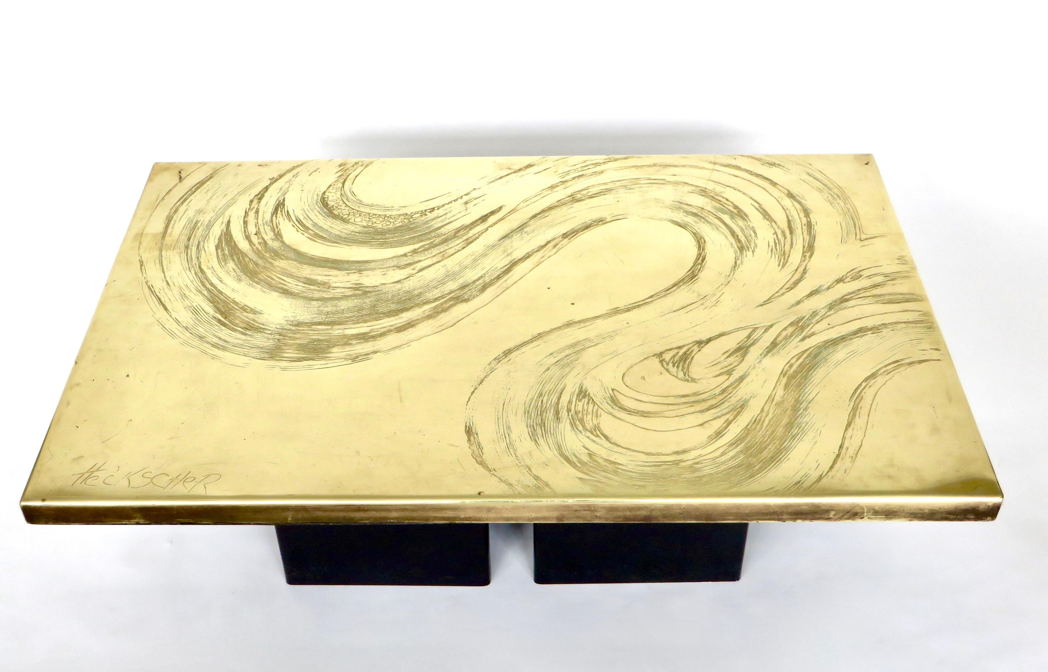 Heckscher Etched Brass Coffee Table, Belgium, circa 1970 4