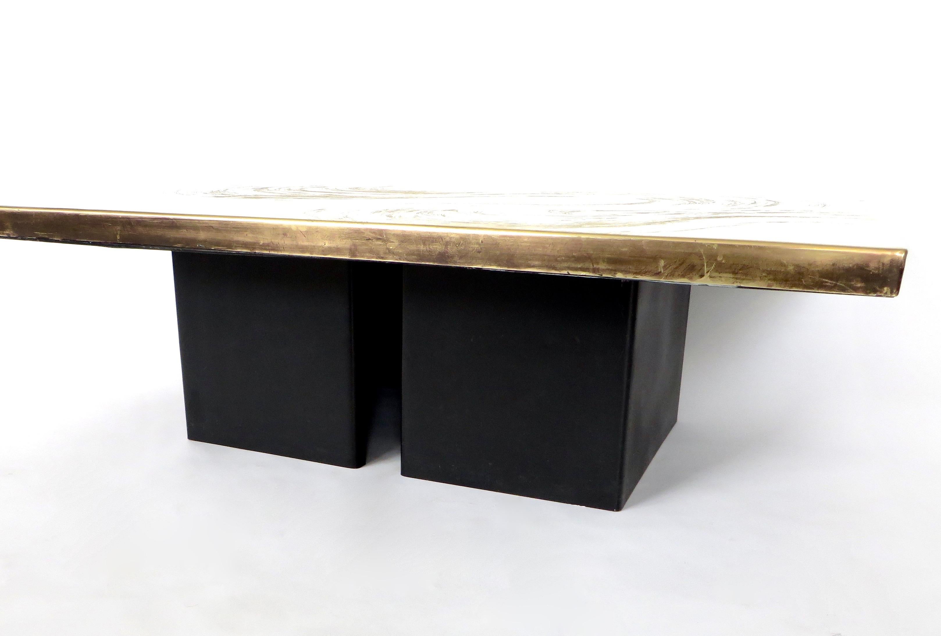 Heckscher Etched Brass Coffee Table, Belgium, circa 1970 11