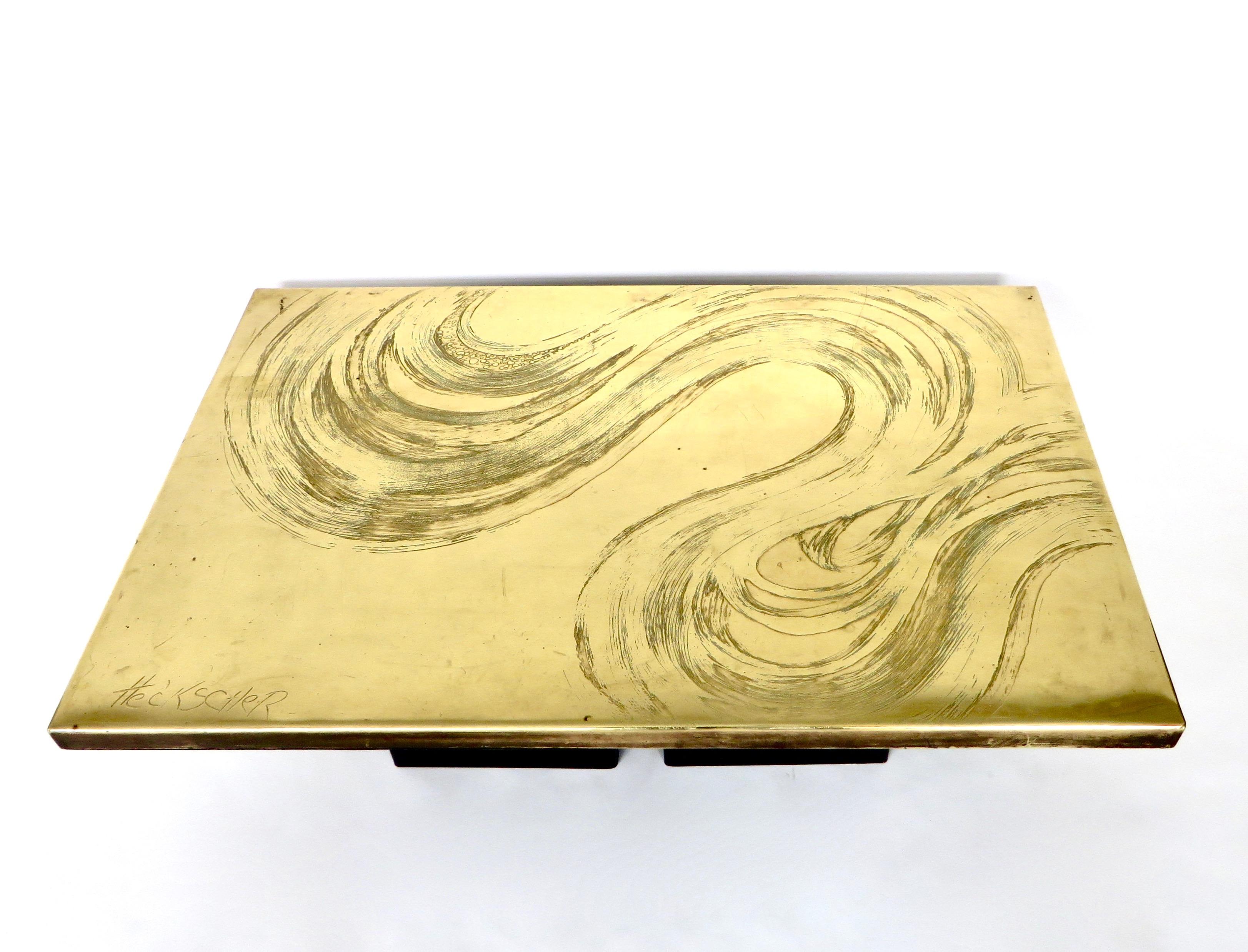 Heckscher Etched Brass Coffee Table, Belgium, circa 1970 1