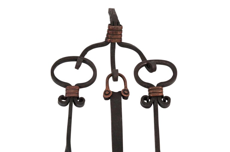 Copper Hector Aguilar Fireplace Tool Set For Sale