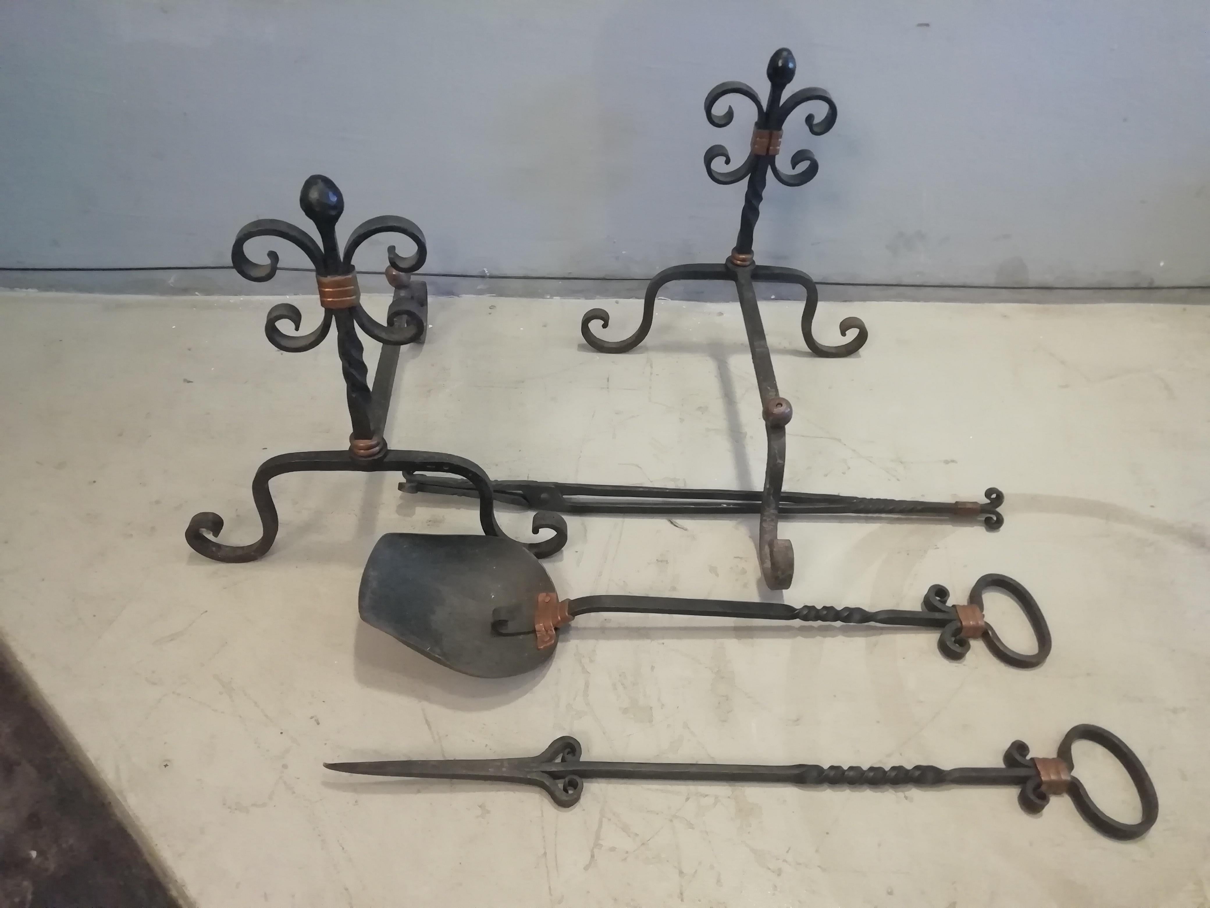 Mid-20th Century Héctor Aguilar Mexican Mid-Century Modern Iron Fireplace Tools